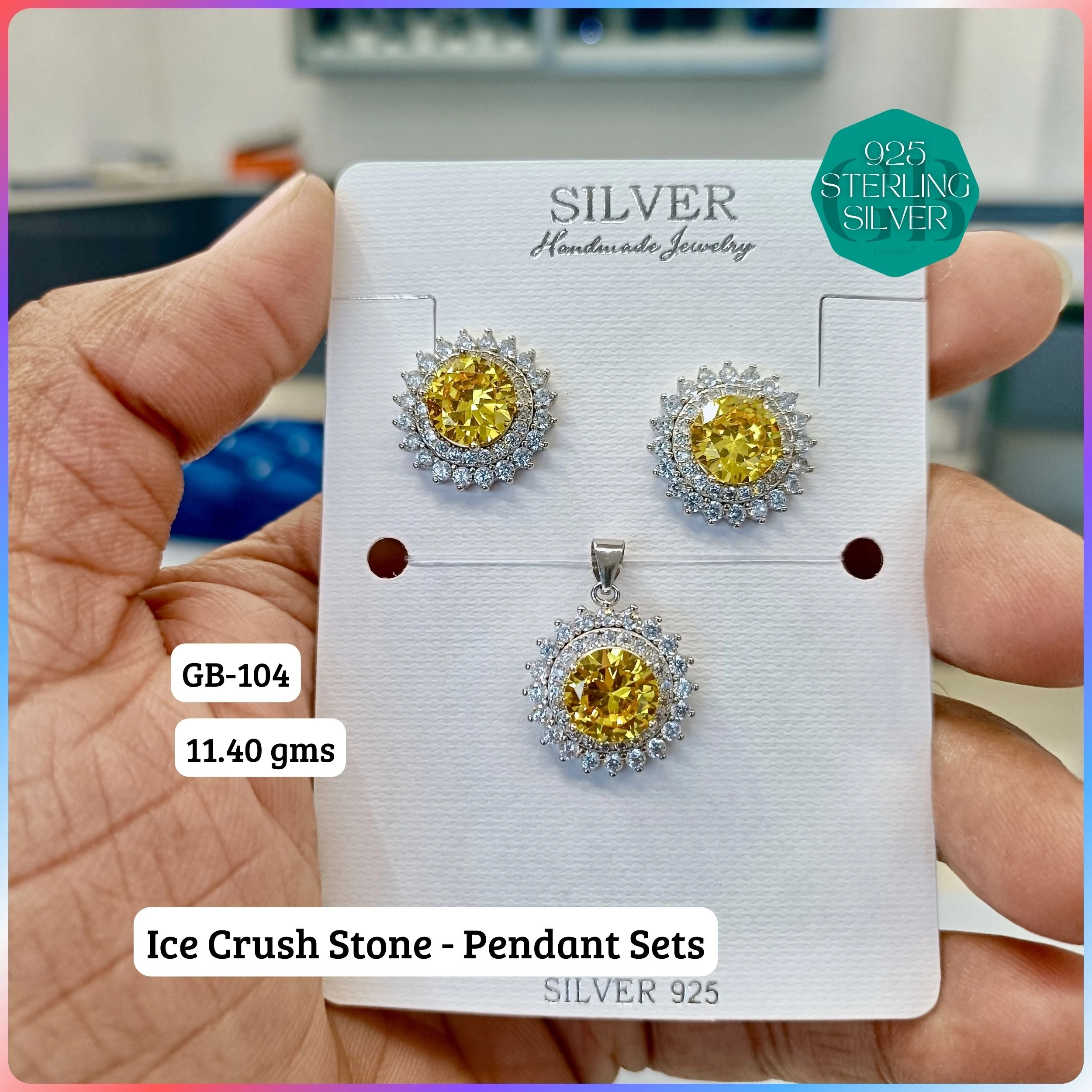 ICE CRUSH PENDANT SETS - Premium 925 Silver Jewellery - SKU: GB-104-005 - Hyderabad Silver Importers