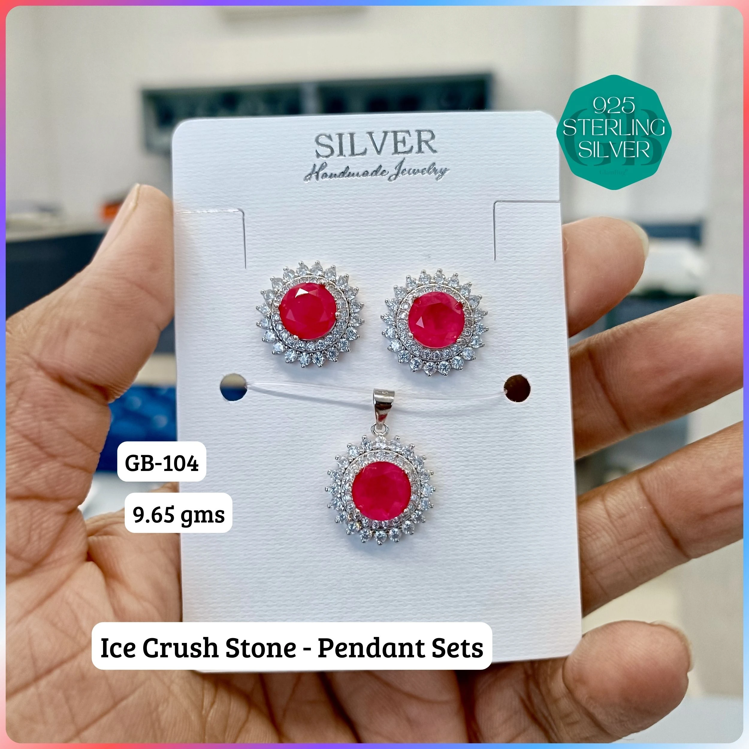 ICE CRUSH PENDANT SETS - Premium 925 Silver Jewellery - SKU: GB-104-006 - Hyderabad Silver Importers