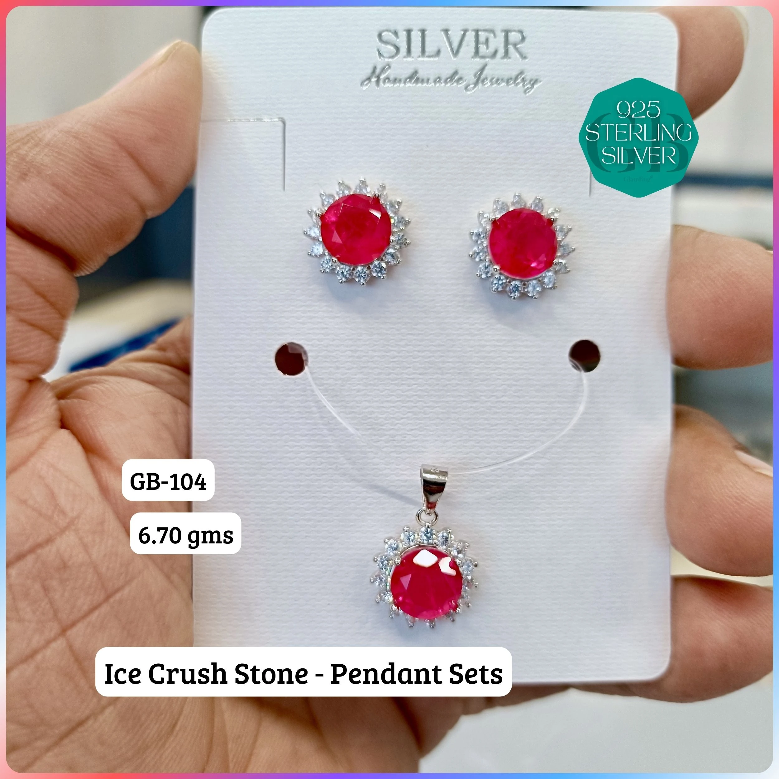 ICE CRUSH PENDANT SETS - Premium 925 Silver Jewellery - SKU: GB-104-009 - Hyderabad Silver Importers