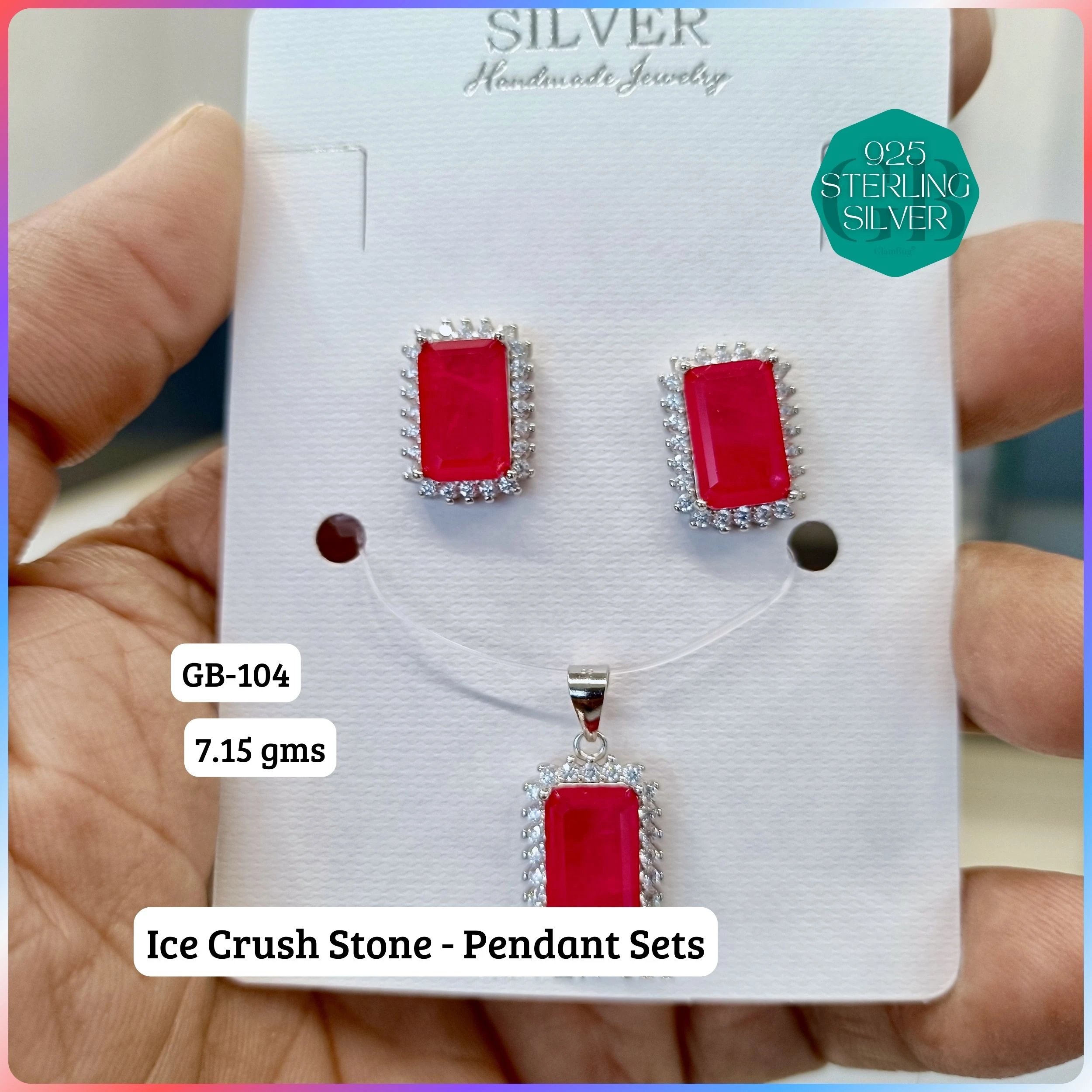 ICE CRUSH PENDANT SETS - Premium 925 Silver Jewellery - SKU: GB-104-011 - Hyderabad Silver Importers