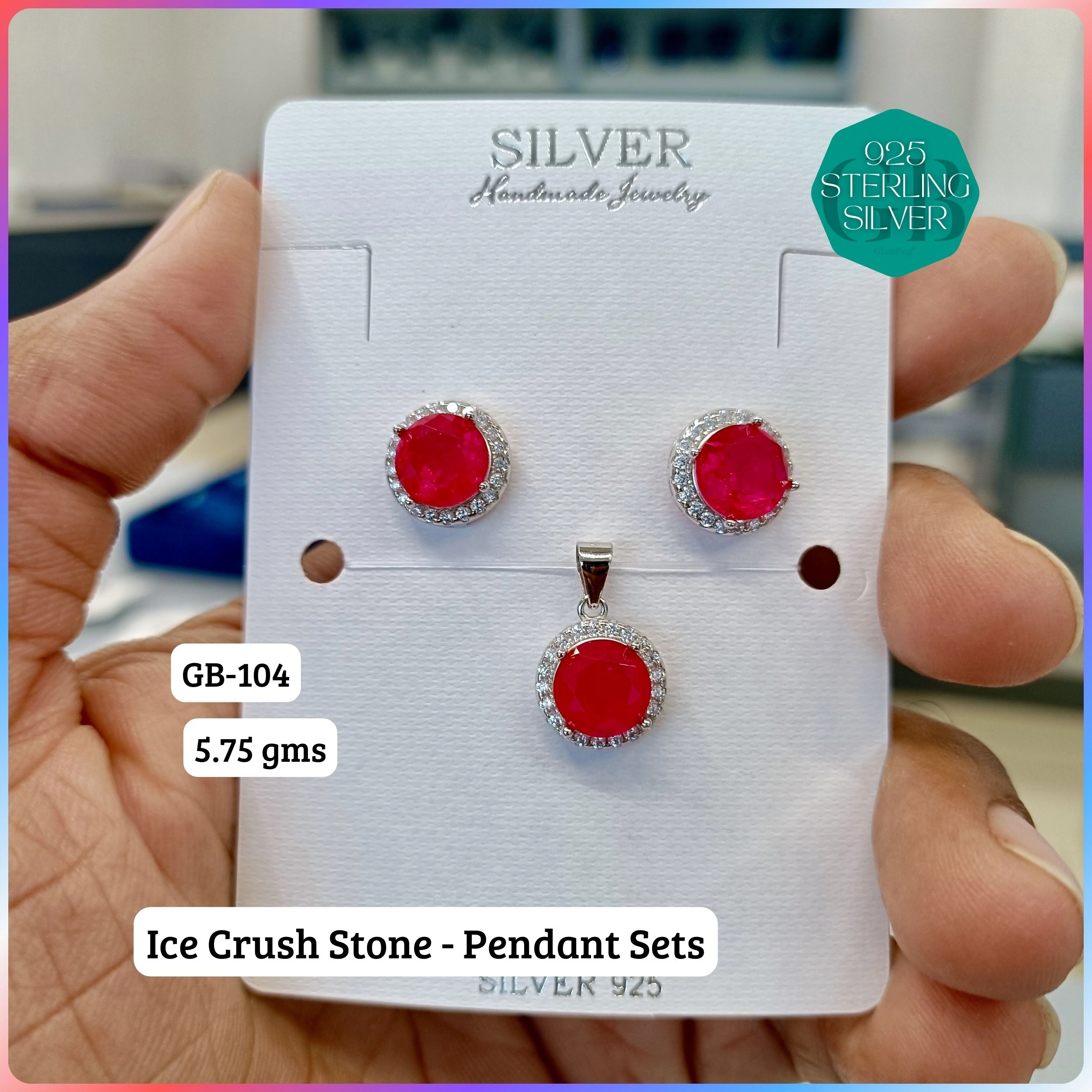 ICE CRUSH PENDANT SETS - Premium 925 Silver Jewellery - SKU: GB-104-012 - Hyderabad Silver Importers