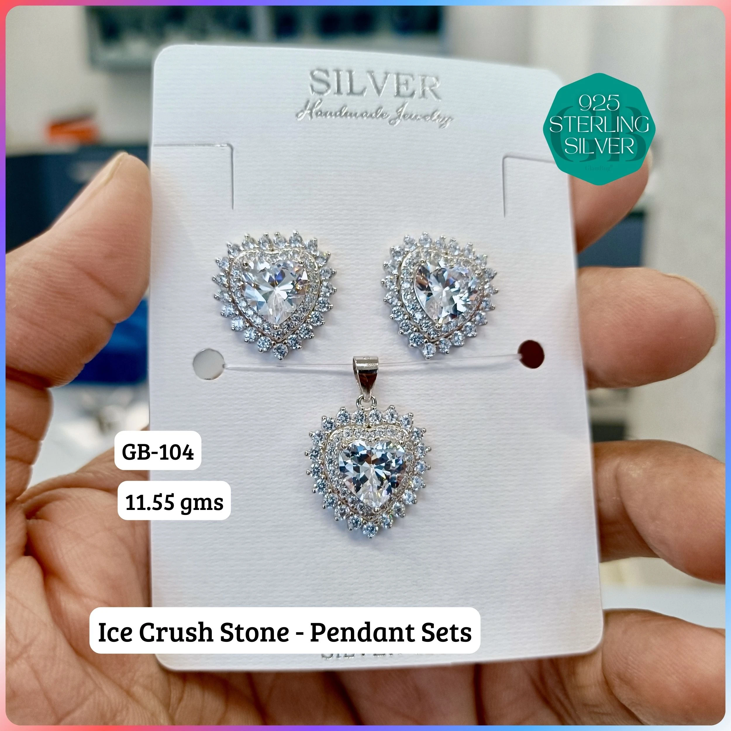 ICE CRUSH PENDANT SETS - Premium 925 Silver Jewellery - SKU: GB-104-016 - Hyderabad Silver Importers