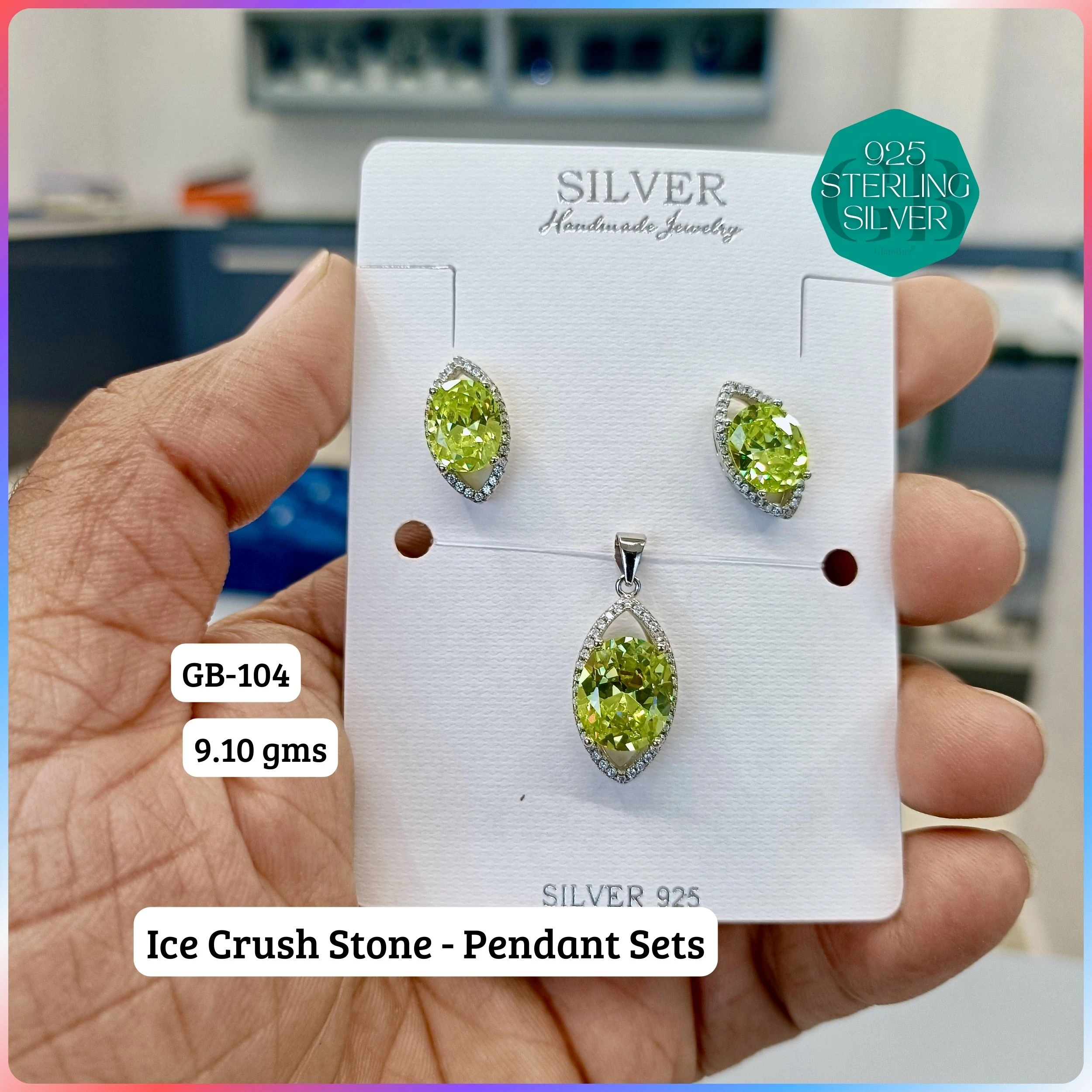 ICE CRUSH PENDANT SETS - Premium 925 Silver Jewellery - SKU: GB-104-018 - Hyderabad Silver Importers