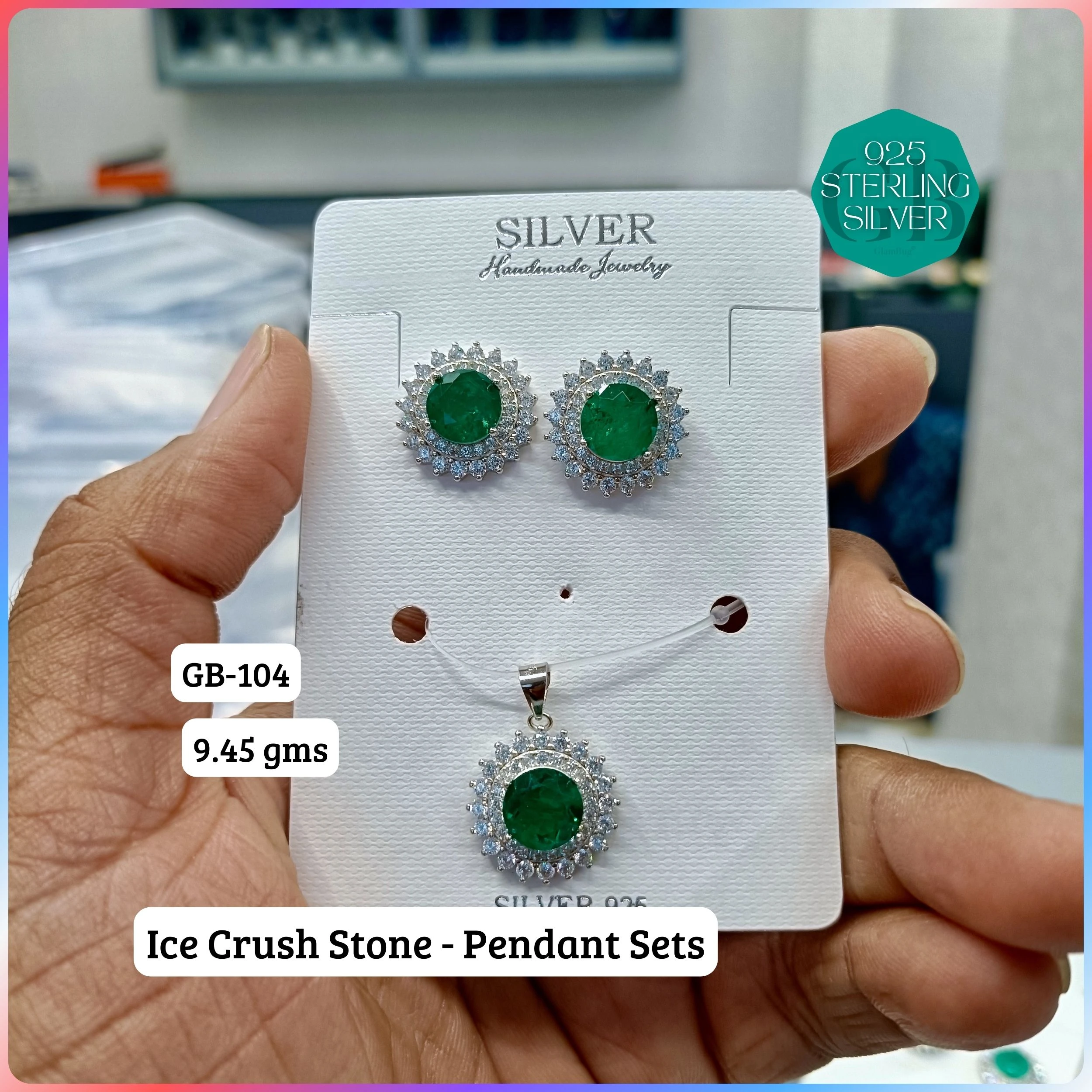 ICE CRUSH PENDANT SETS - Premium 925 Silver Jewellery - SKU: GB-104-020 - Hyderabad Silver Importers
