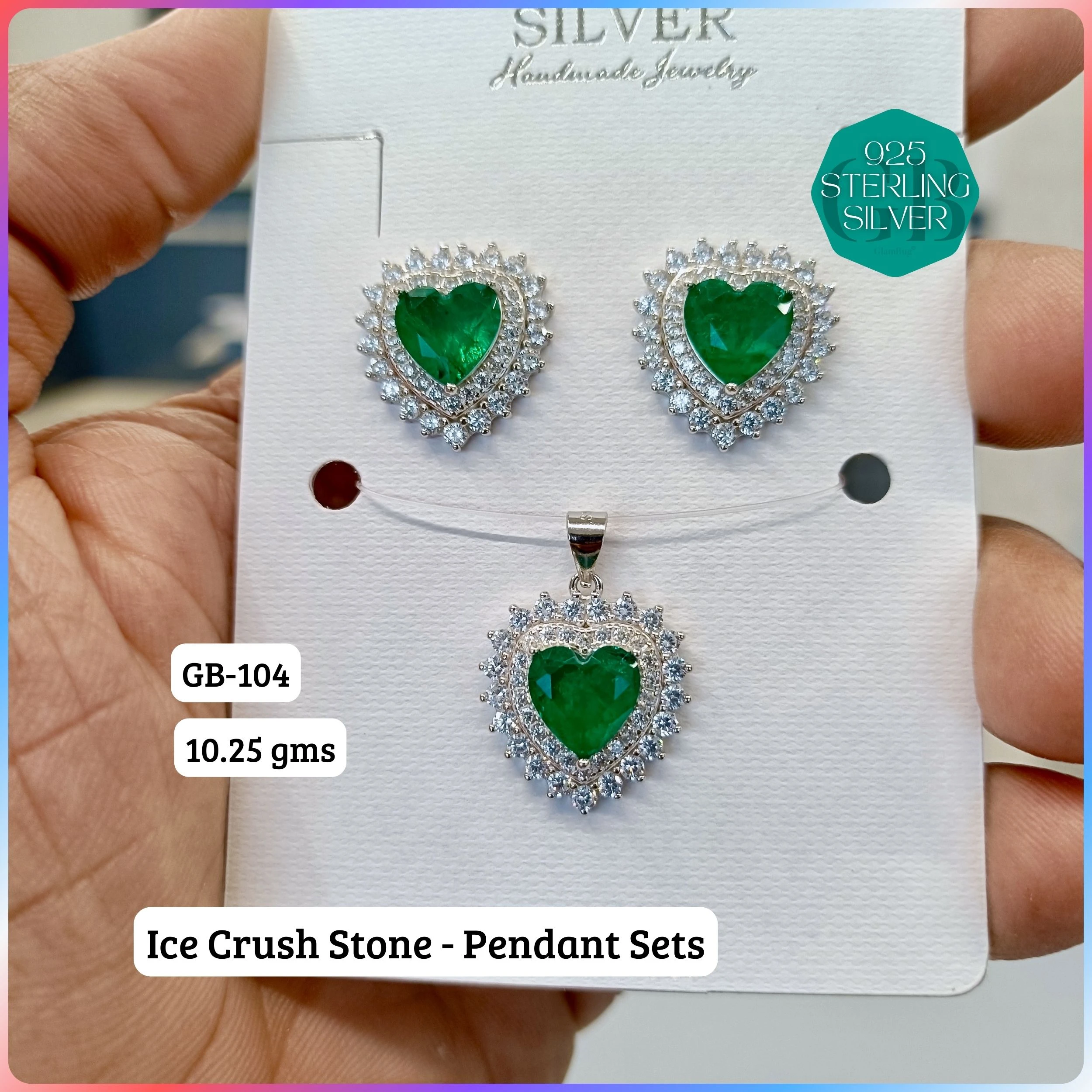ICE CRUSH PENDANT SETS - Premium 925 Silver Jewellery - SKU: GB-104-021 - Hyderabad Silver Importers