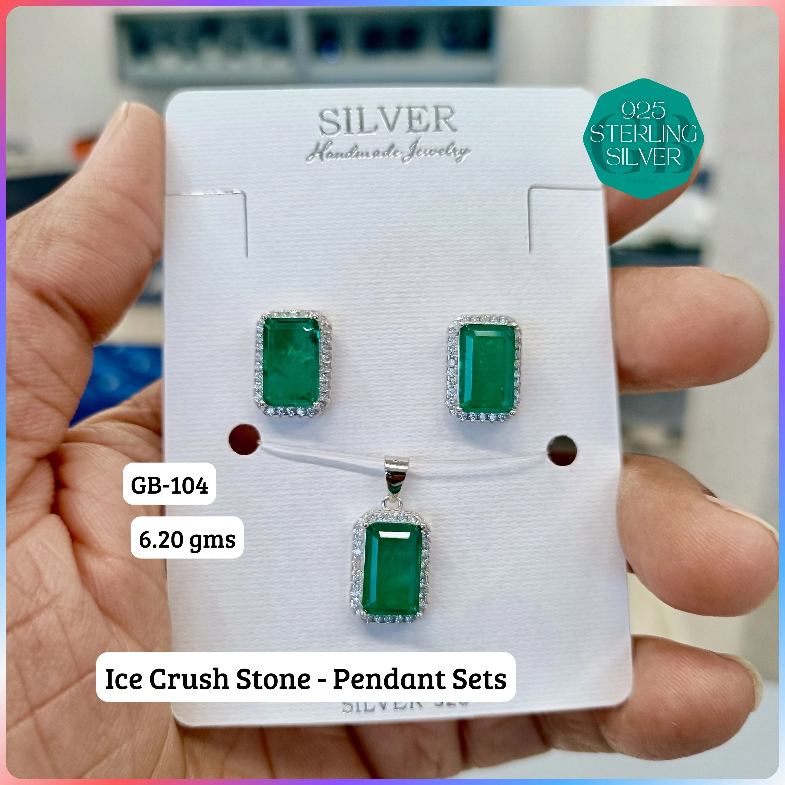 ICE CRUSH PENDANT SETS - Premium 925 Silver Jewellery - SKU: GB-104-022 - Hyderabad Silver Importers