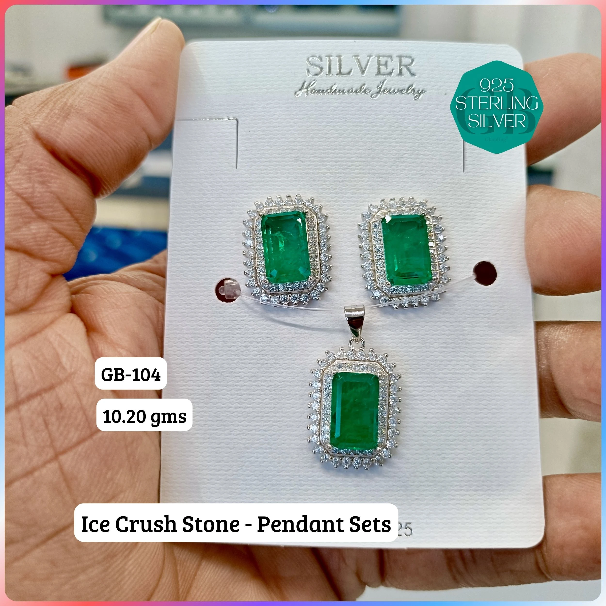 ICE CRUSH PENDANT SETS - Premium 925 Silver Jewellery - SKU: GB-104-023 - Hyderabad Silver Importers