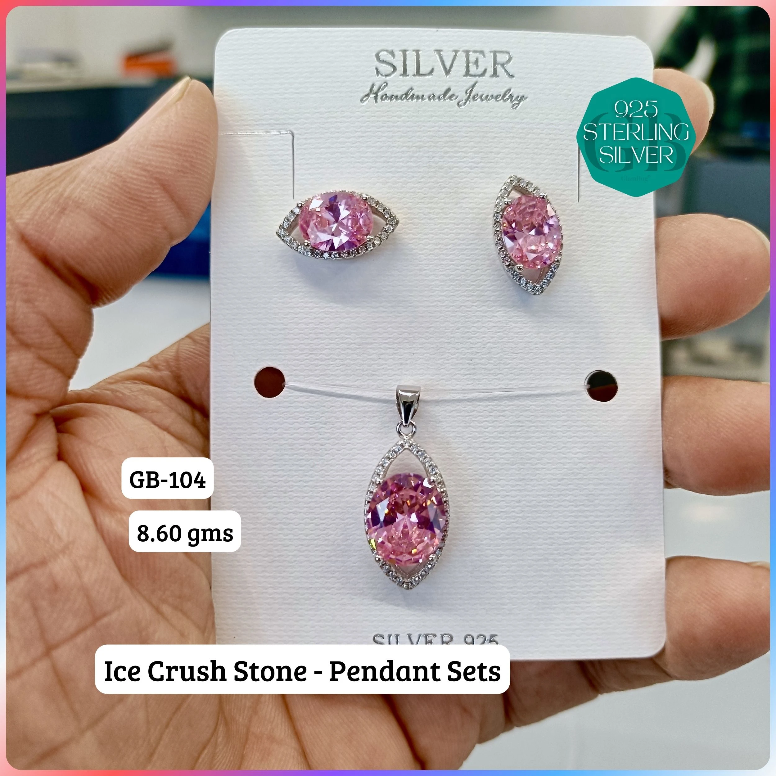 ICE CRUSH PENDANT SETS - Premium 925 Silver Jewellery - SKU: GB-104-028 - Hyderabad Silver Importers