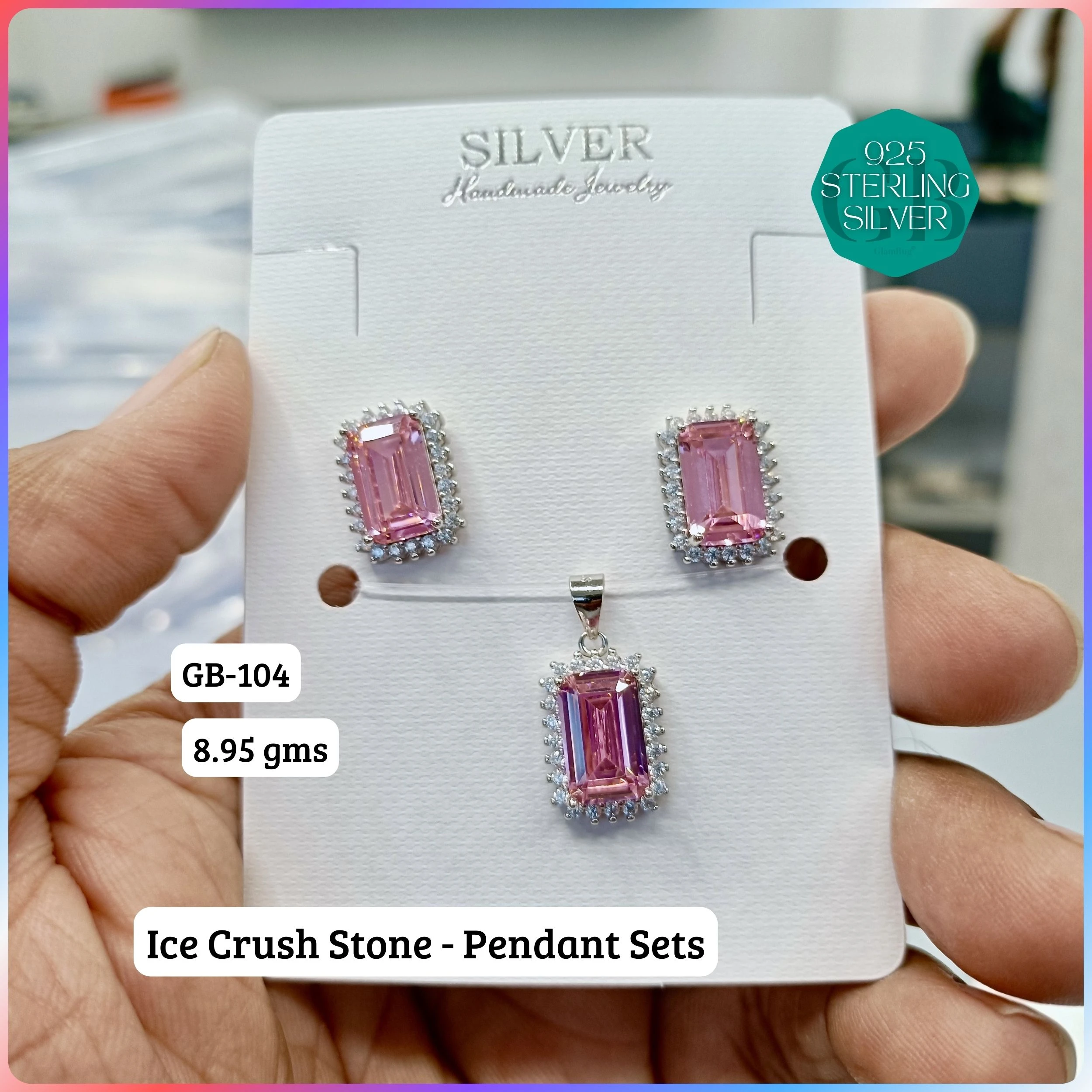 ICE CRUSH PENDANT SETS - Premium 925 Silver Jewellery - SKU: GB-104-029 - Hyderabad Silver Importers