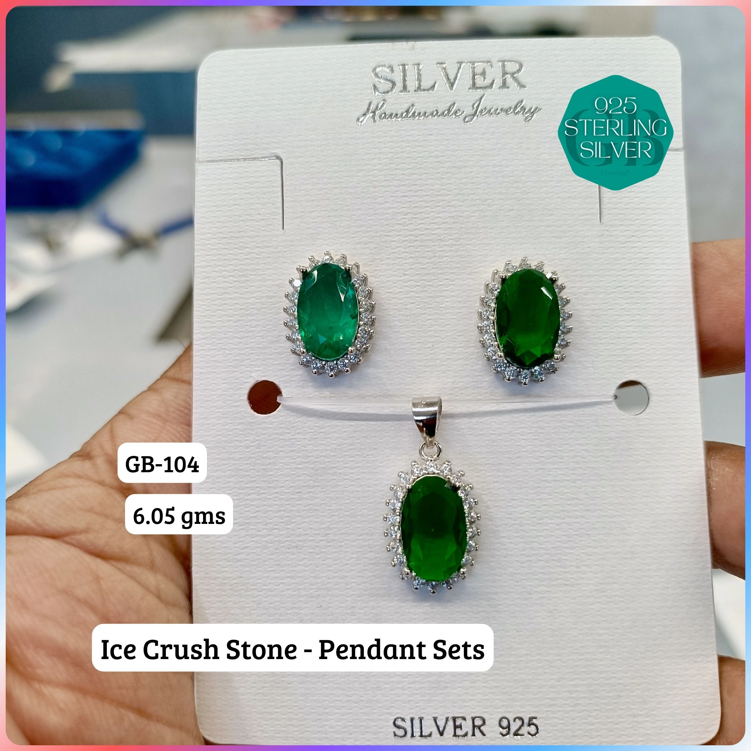 ICE CRUSH PENDANT SETS - Premium 925 Silver Jewellery - SKU: GB-104-031 - Hyderabad Silver Importers