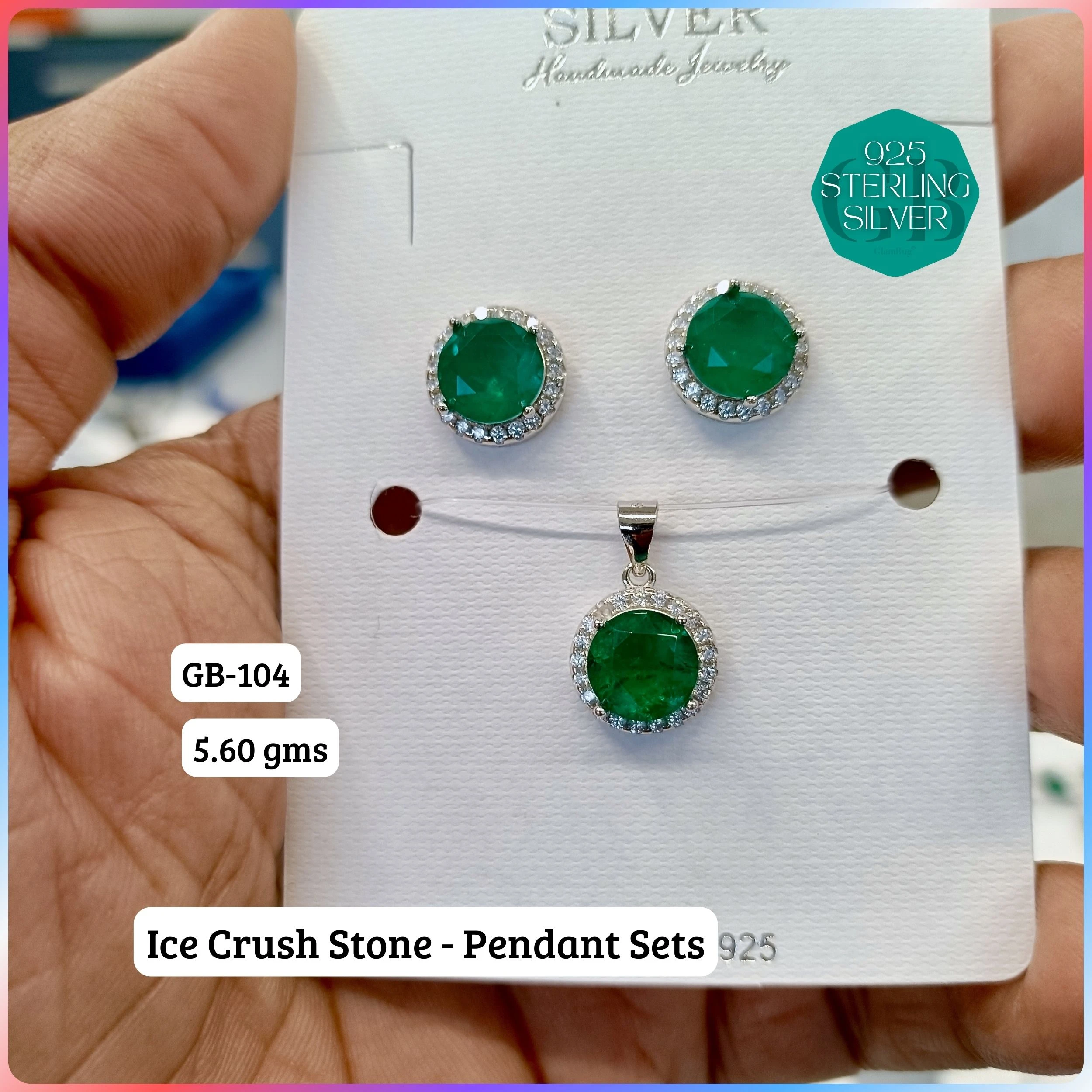 ICE CRUSH PENDANT SETS - Premium 925 Silver Jewellery - SKU: GB-104-032 - Hyderabad Silver Importers