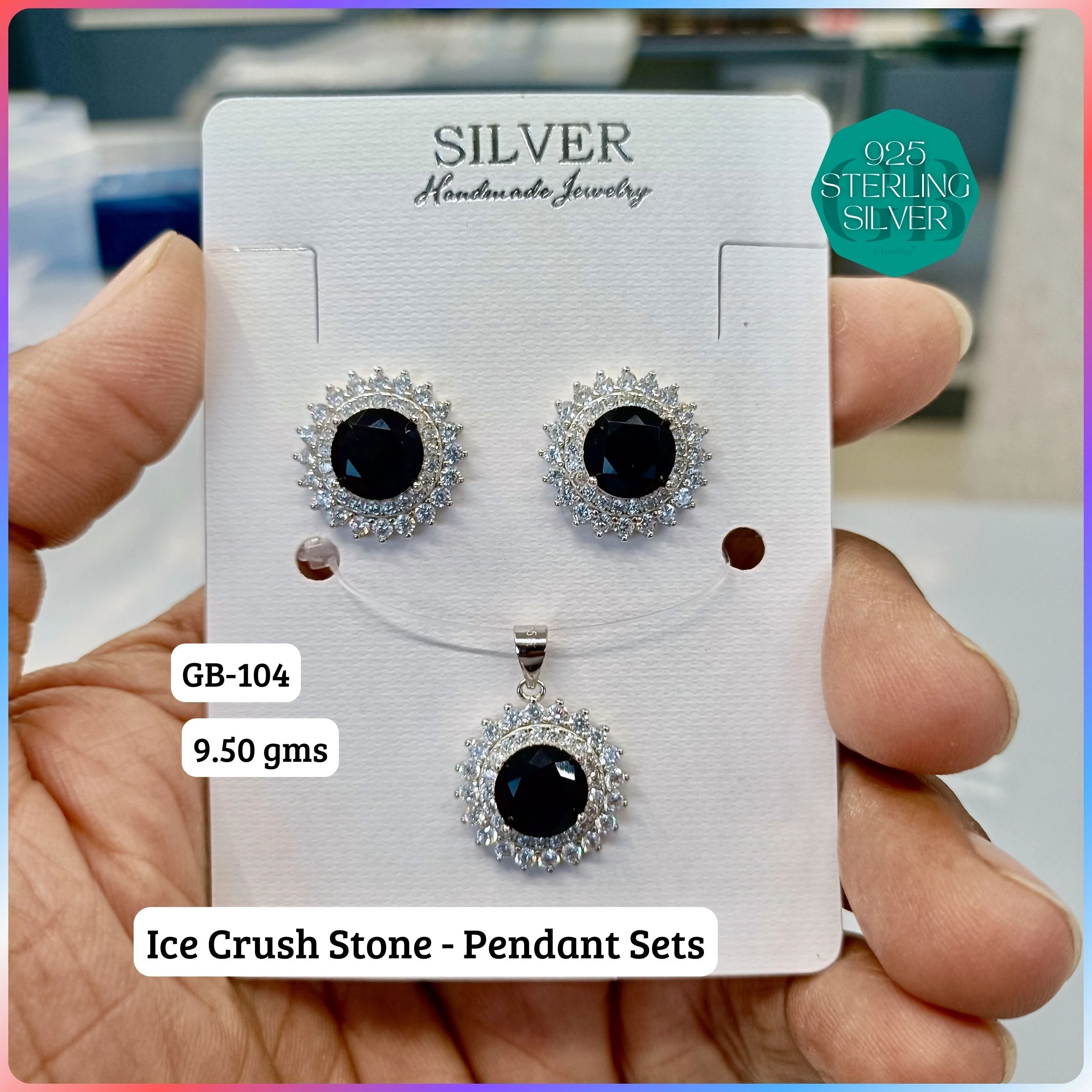 ICE CRUSH PENDANT SETS - Premium 925 Silver Jewellery - SKU: GB-104-033 - Hyderabad Silver Importers