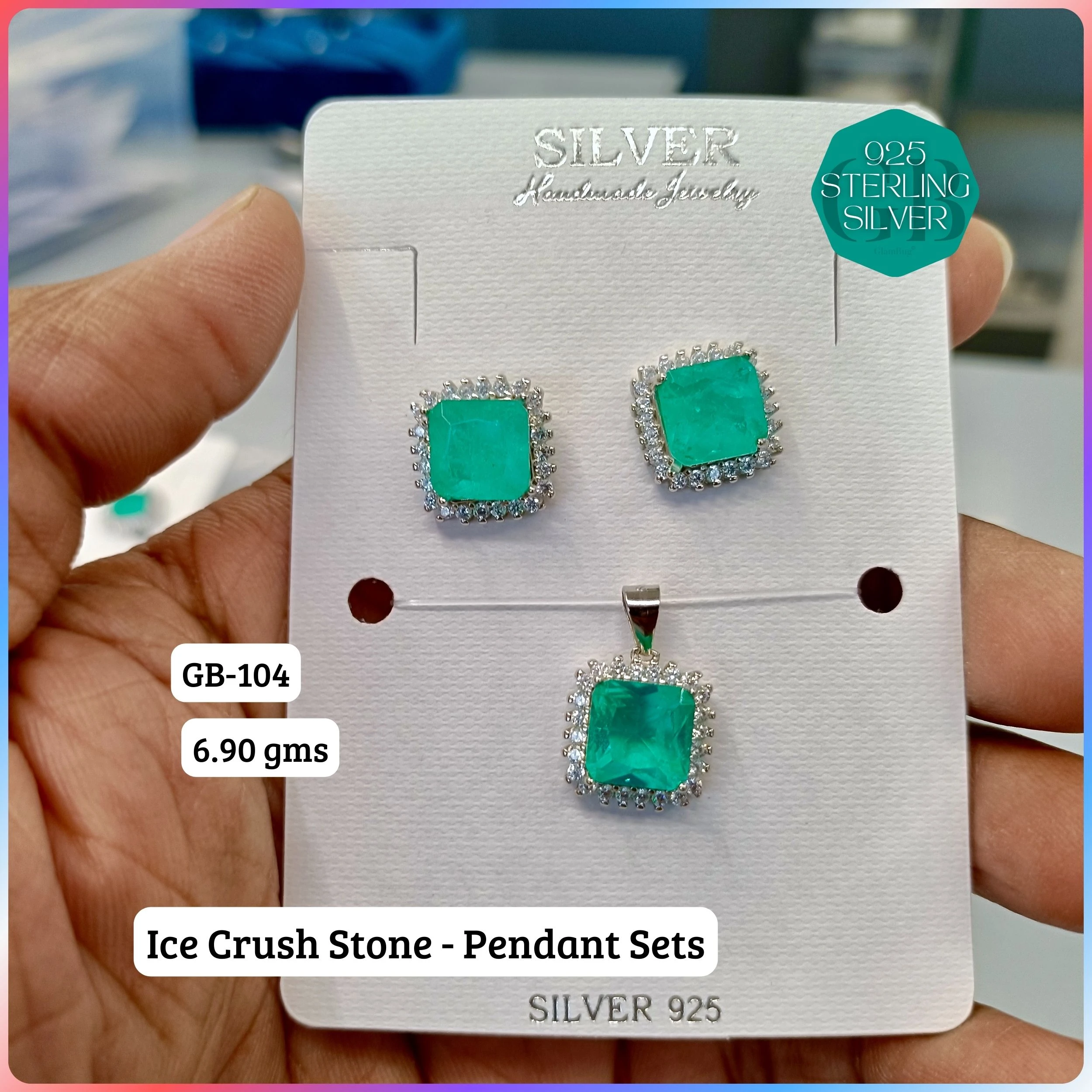 ICE CRUSH PENDANT SETS - Premium 925 Silver Jewellery - SKU: GB-104-036 - Hyderabad Silver Importers