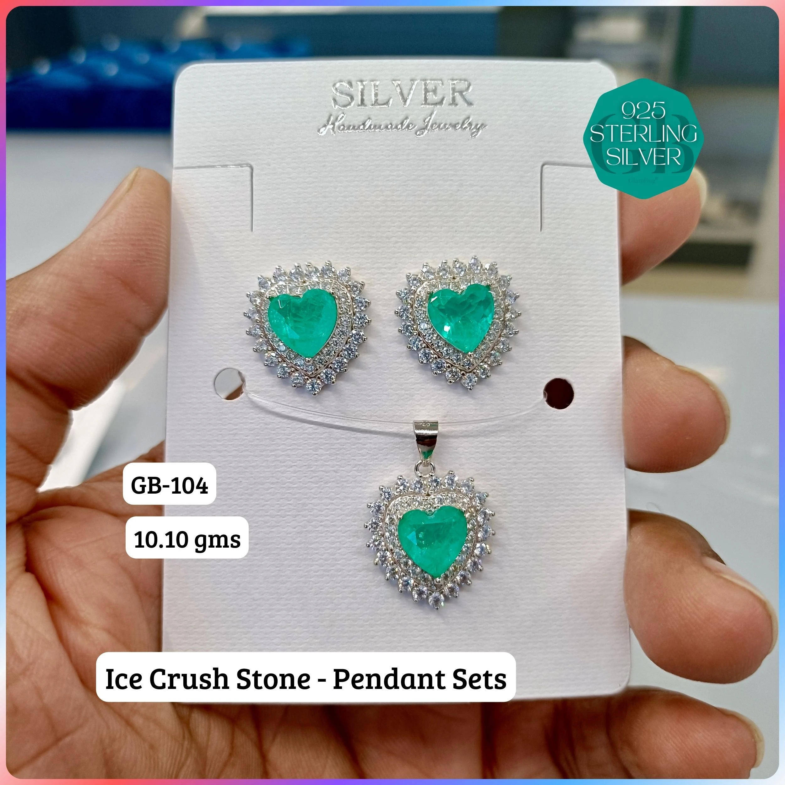 ICE CRUSH PENDANT SETS - Premium 925 Silver Jewellery - SKU: GB-104-038 - Hyderabad Silver Importers