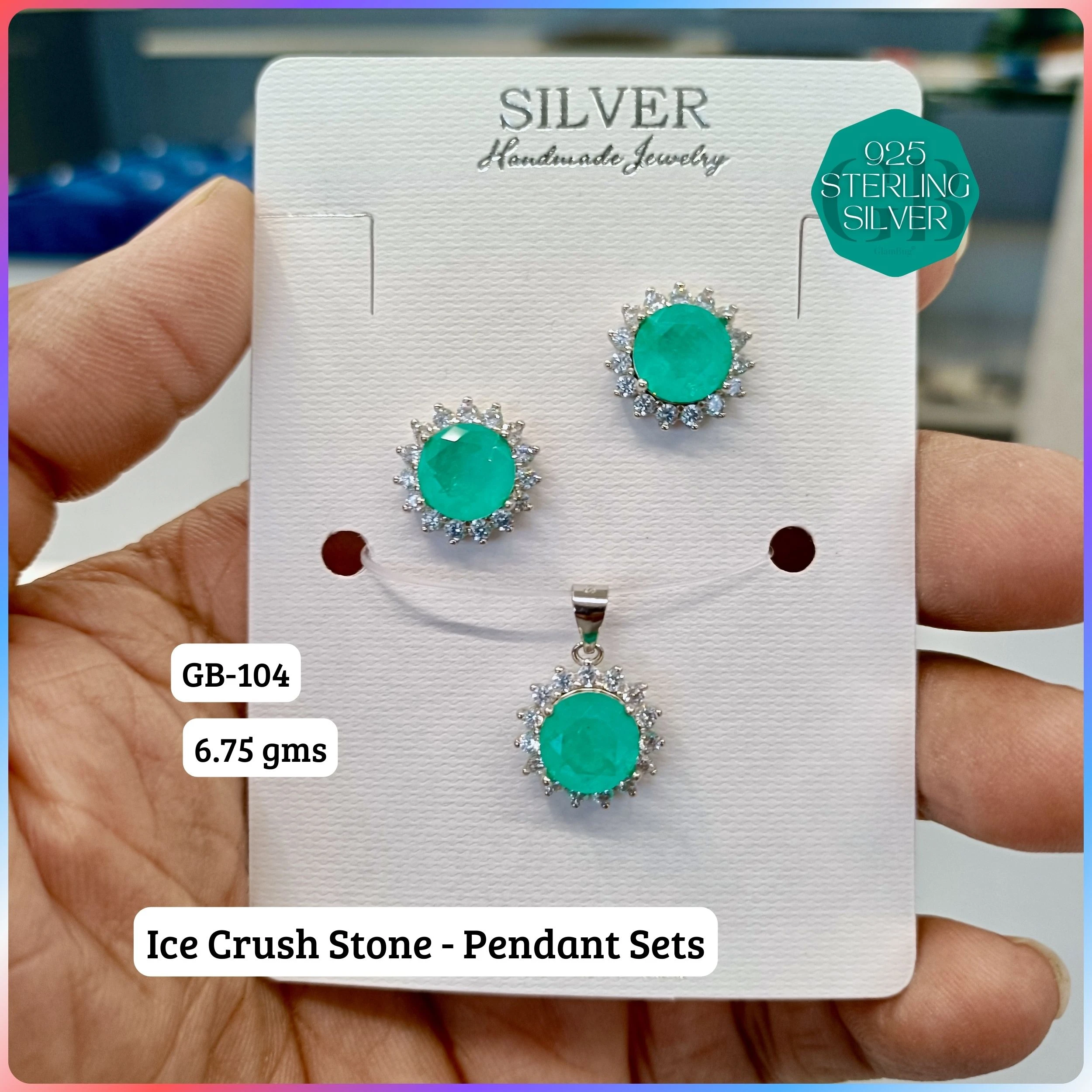 ICE CRUSH PENDANT SETS - Premium 925 Silver Jewellery - SKU: GB-104-039 - Hyderabad Silver Importers