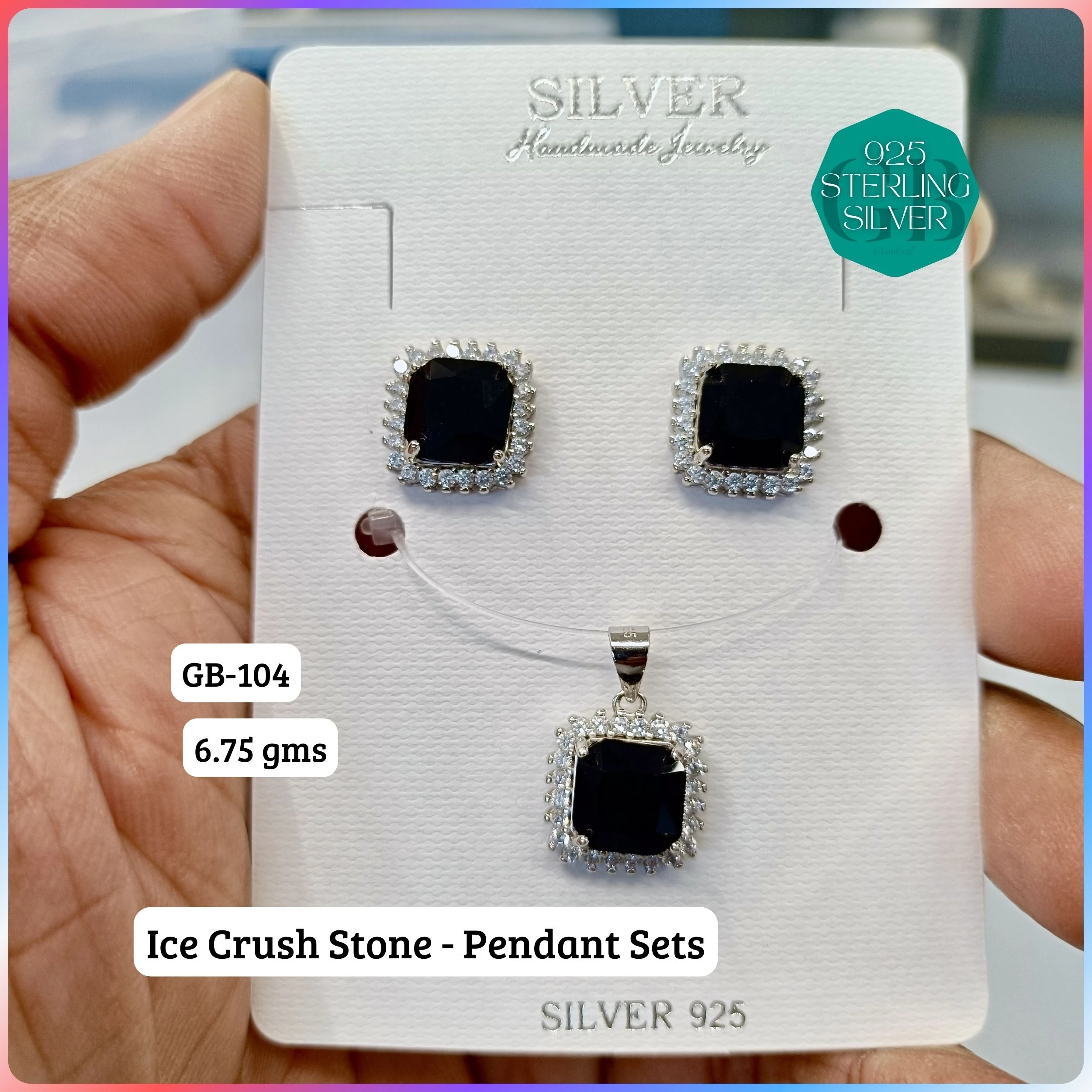 ICE CRUSH PENDANT SETS - Premium 925 Silver Jewellery - SKU: GB-104-042 - Hyderabad Silver Importers