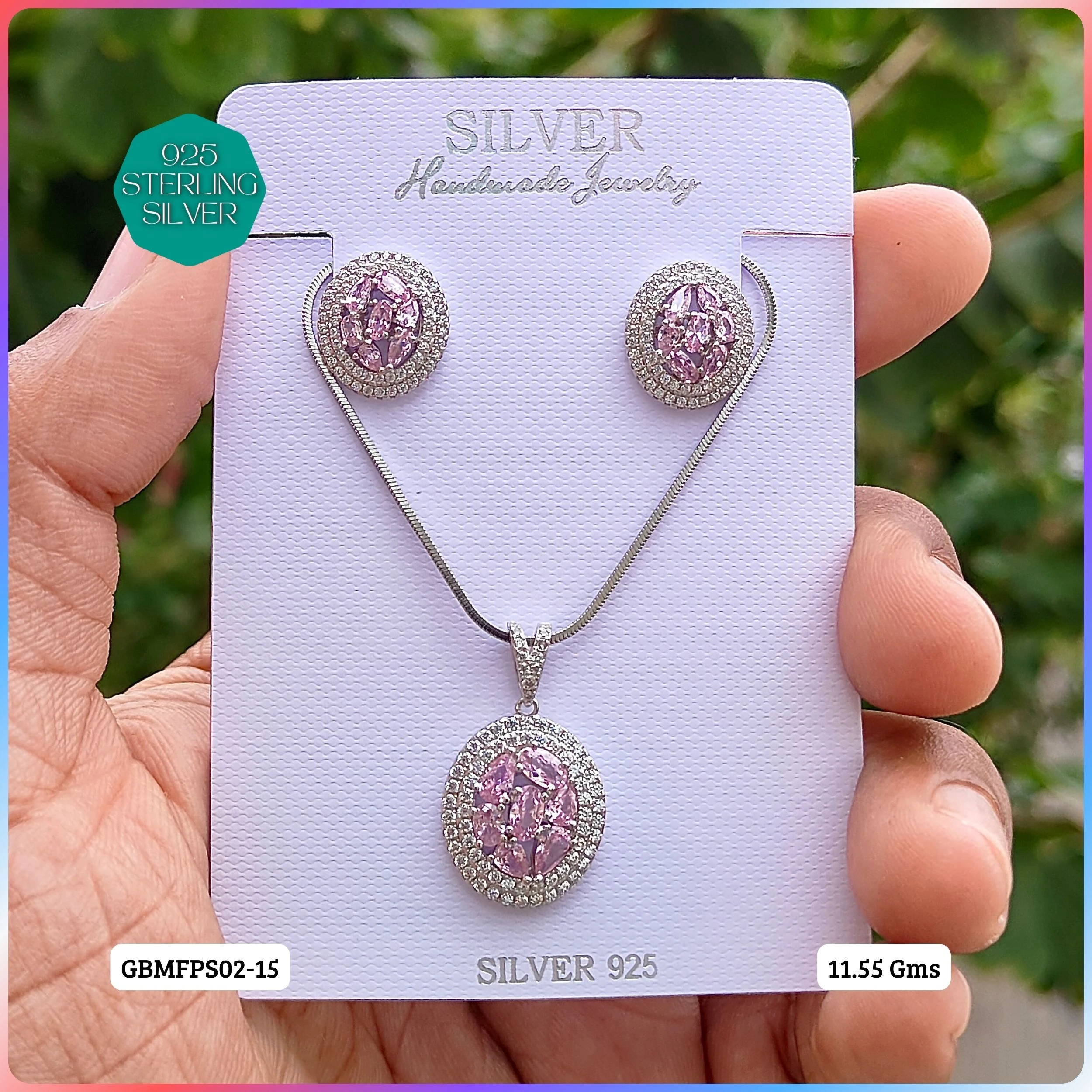 PREMIUM PENDANT SETS - MESMERIZING FUSION - Premium 925 Silver Jewellery - SKU: GB-105-008 - Hyderabad Silver Importers