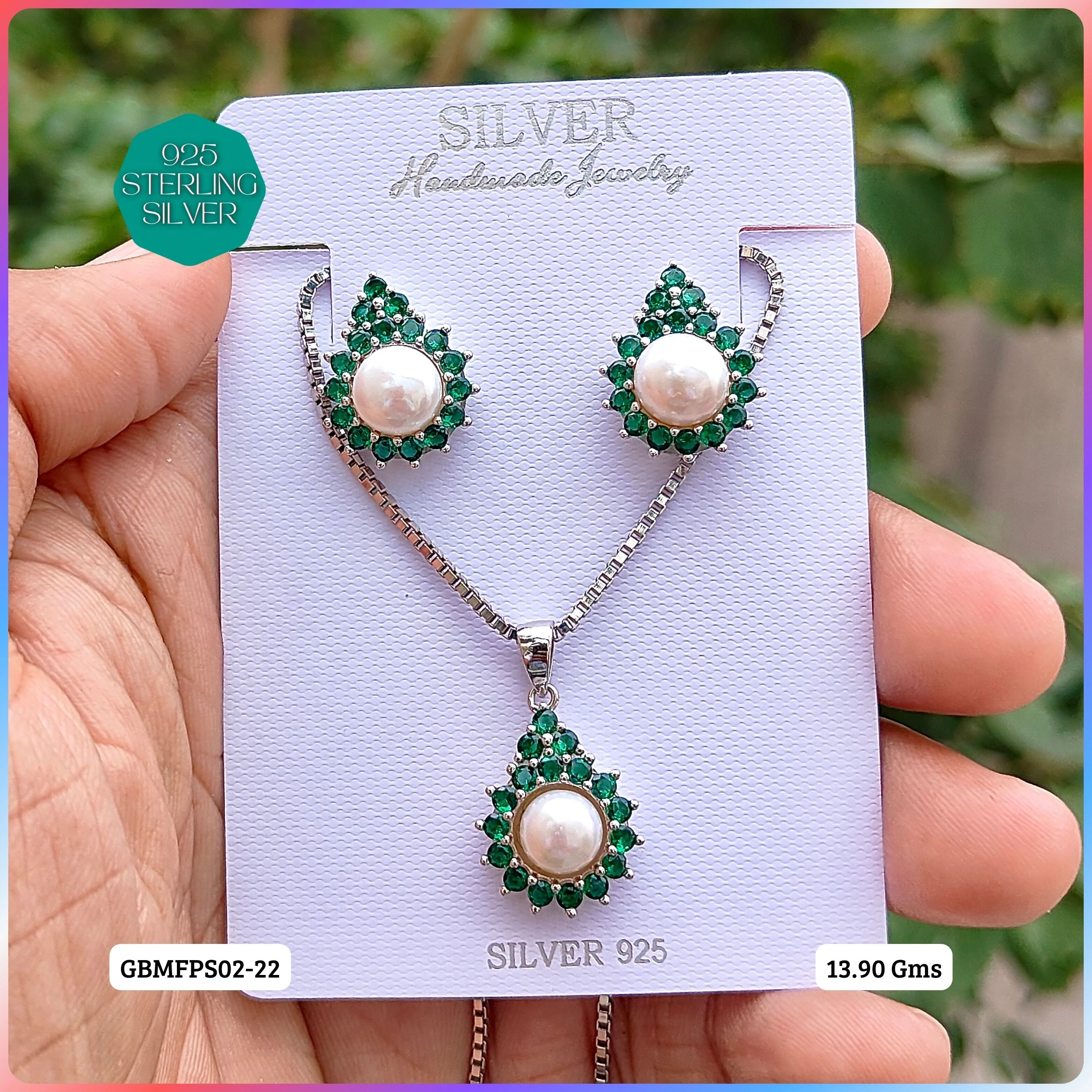 PREMIUM PENDANT SETS - MESMERIZING FUSION - Premium 925 Silver Jewellery - SKU: GB-105-013 - Hyderabad Silver Importers