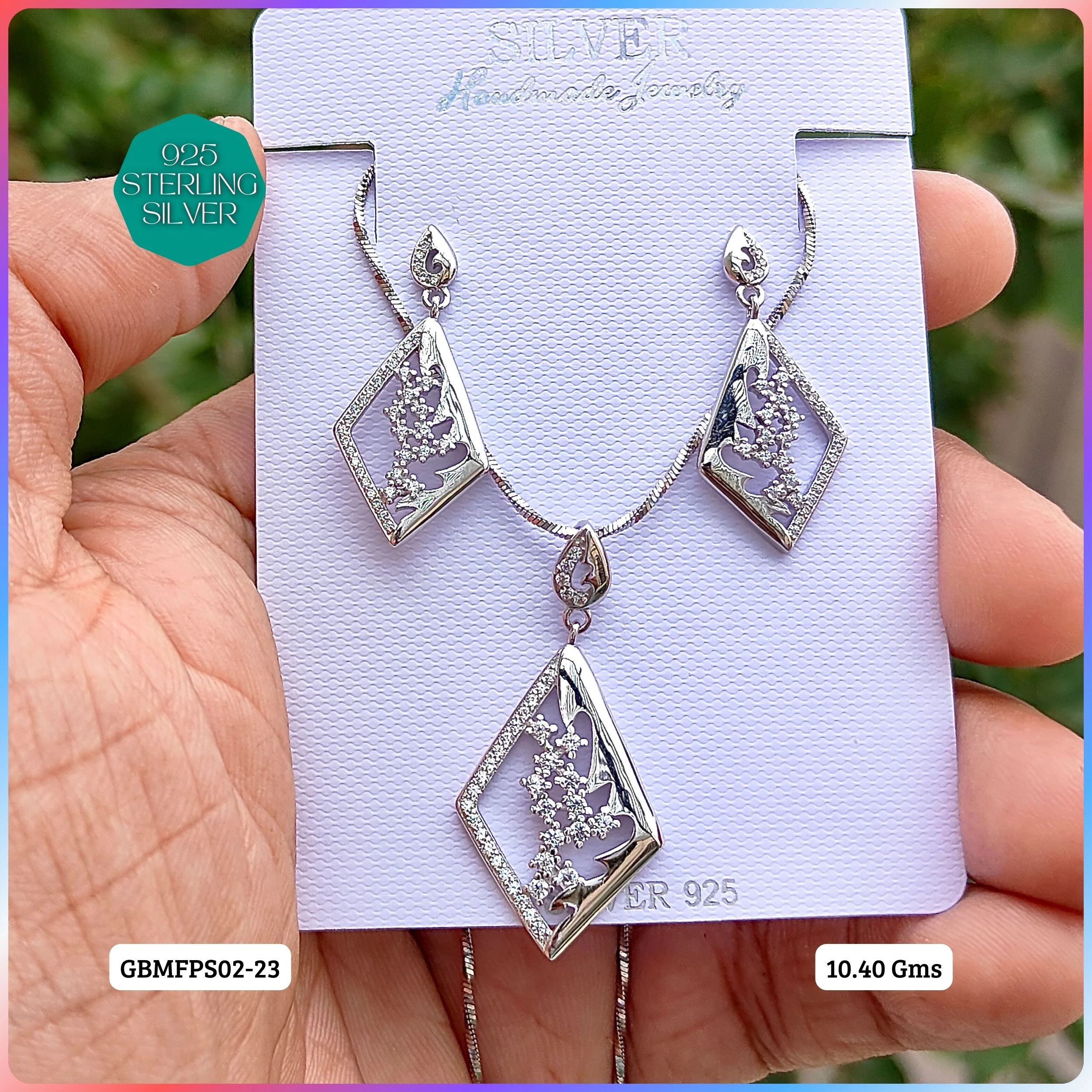 PREMIUM PENDANT SETS - MESMERIZING FUSION - Premium 925 Silver Jewellery - SKU: GB-105-014 - Hyderabad Silver Importers
