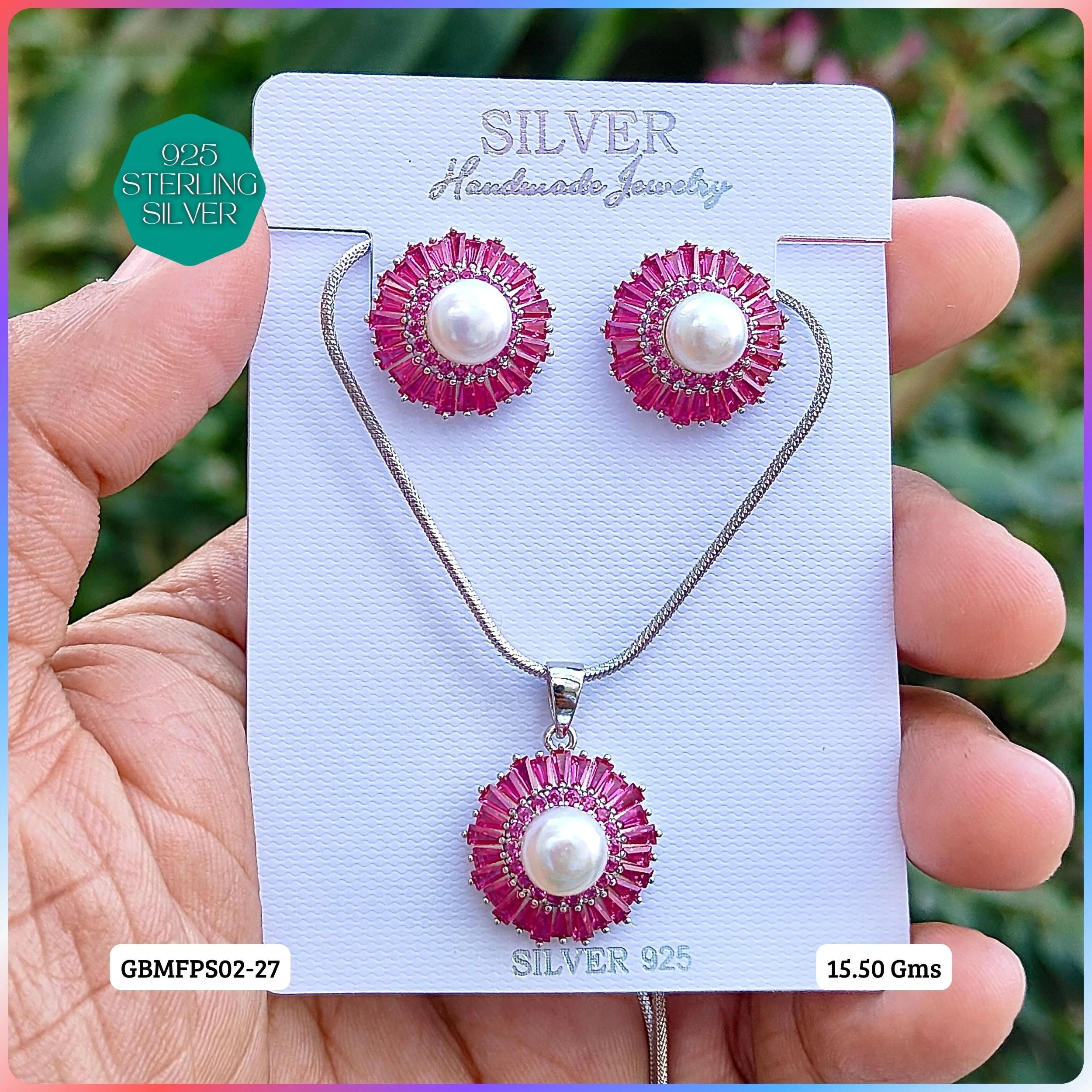 PREMIUM PENDANT SETS - MESMERIZING FUSION - Premium 925 Silver Jewellery - SKU: GB-105-018 - Hyderabad Silver Importers