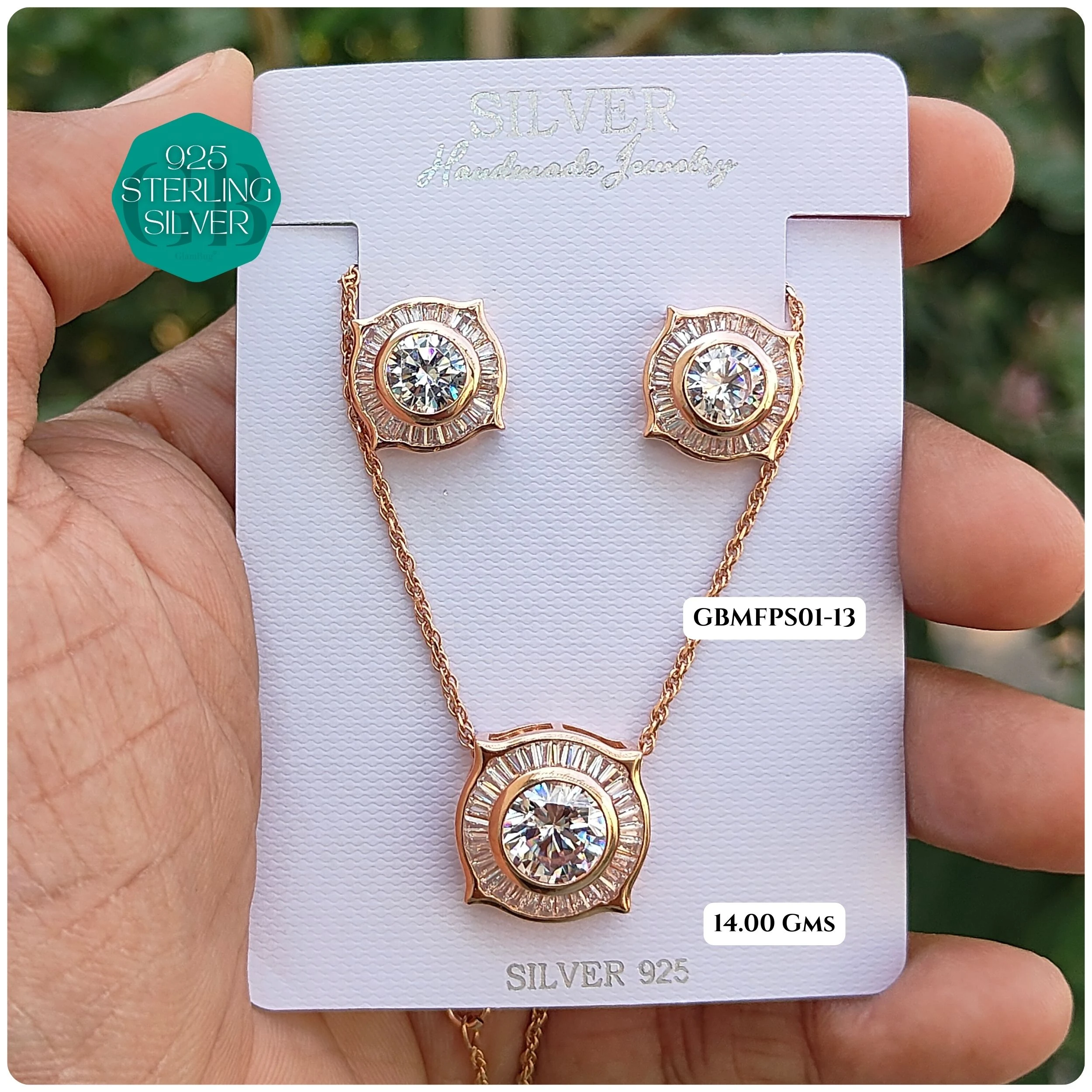 PREMIUM PENDANT SETS - MESMERIZING FUSION - Premium 925 Silver Jewellery - SKU: GB-105-025 - Hyderabad Silver Importers