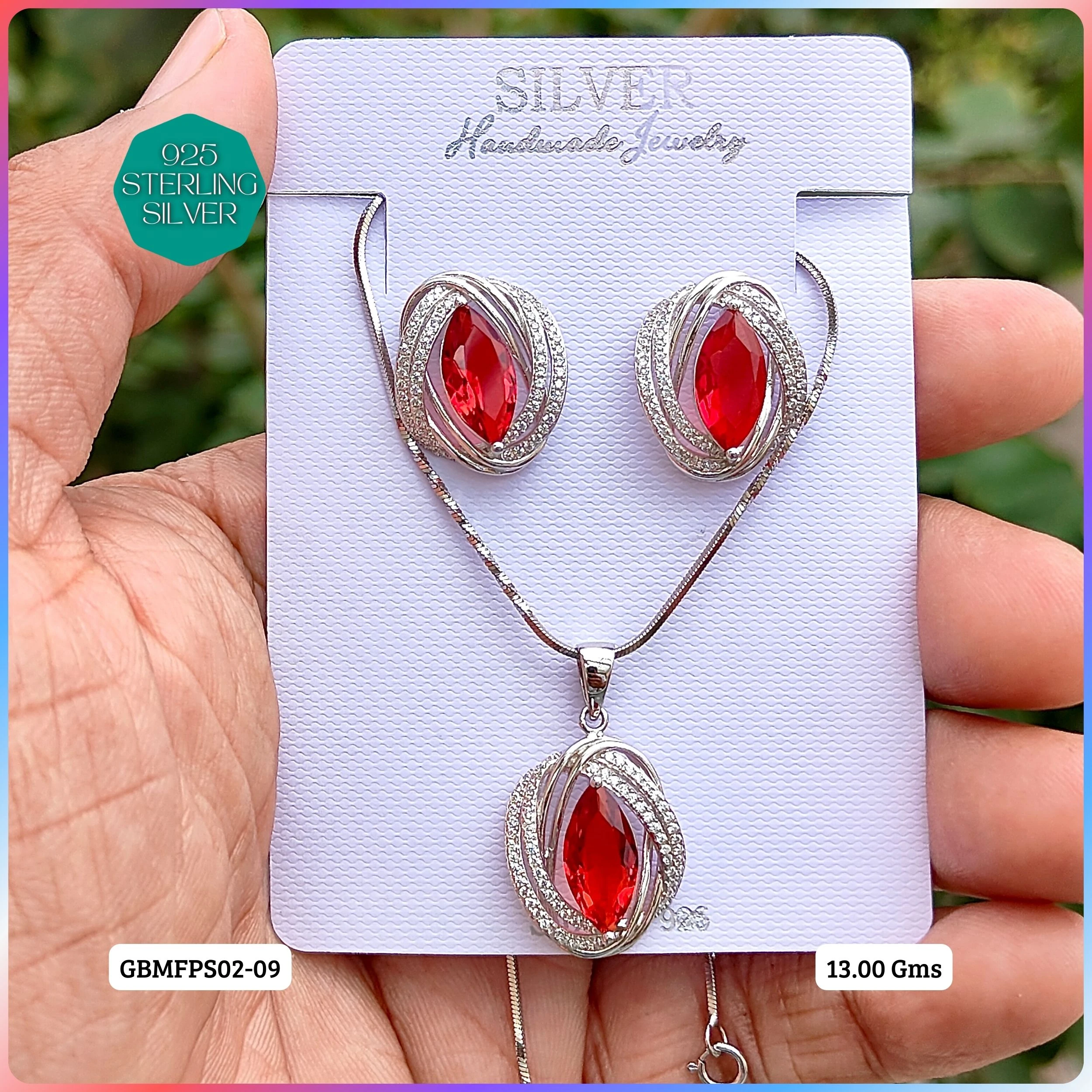 PREMIUM PENDANT SETS - MESMERIZING FUSION - Premium 925 Silver Jewellery - SKU: GB-105-027 - Hyderabad Silver Importers