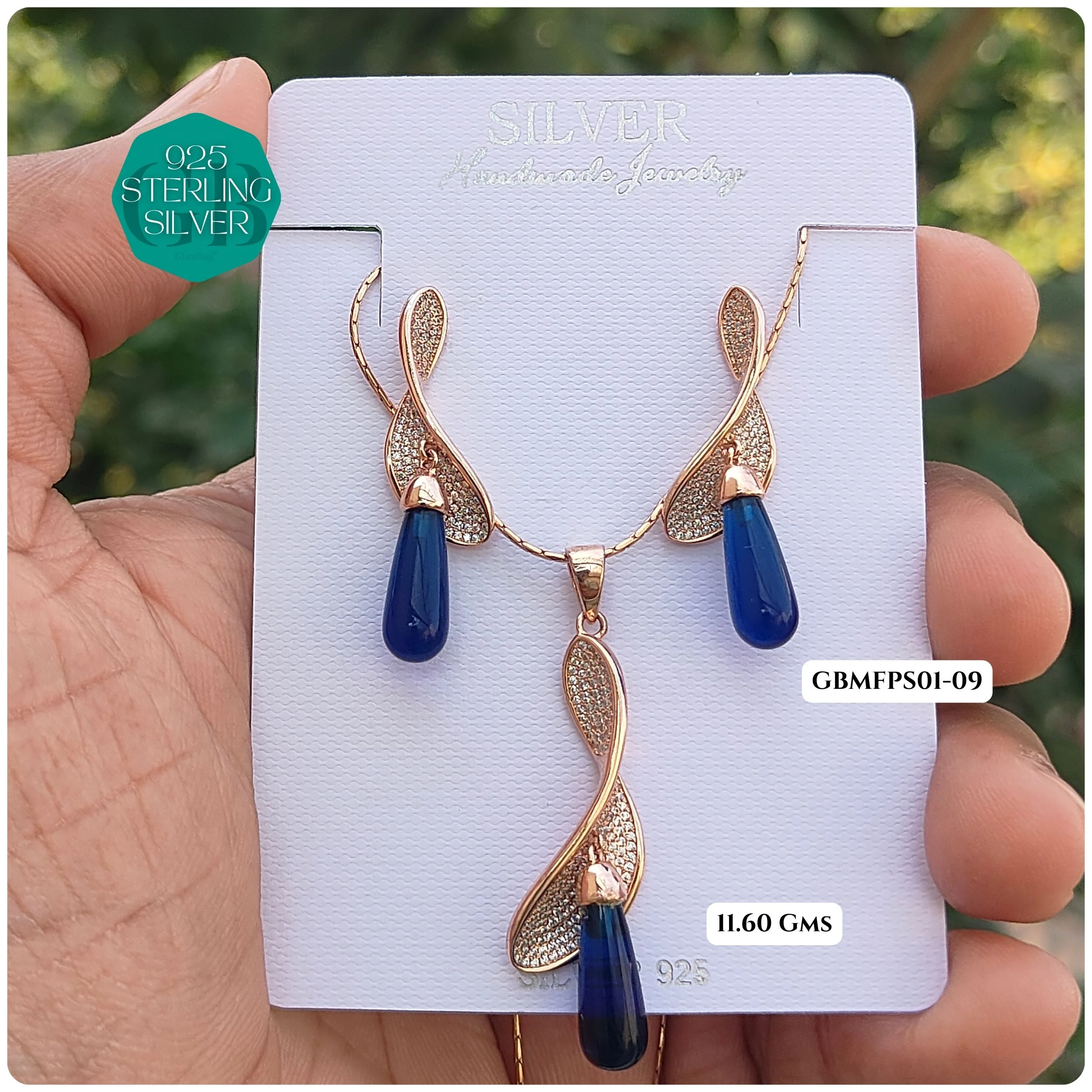 PREMIUM PENDANT SETS - MESMERIZING FUSION - Premium 925 Silver Jewellery - SKU: GB-105-029 - Hyderabad Silver Importers