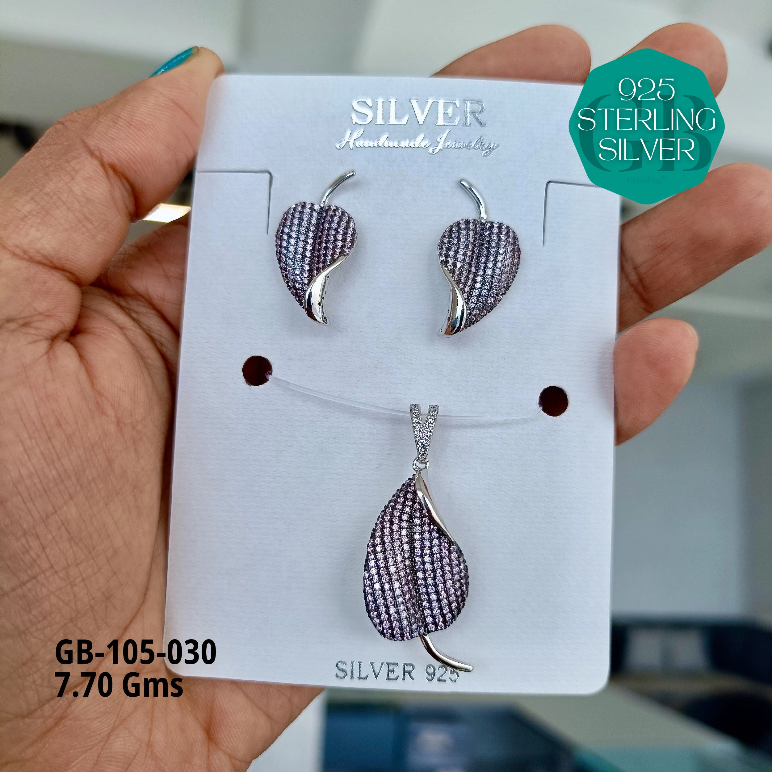 PREMIUM PENDANT SETS - MESMERIZING FUSION - Premium 925 Silver Jewellery - SKU: GB-105-030 - Hyderabad Silver Importers