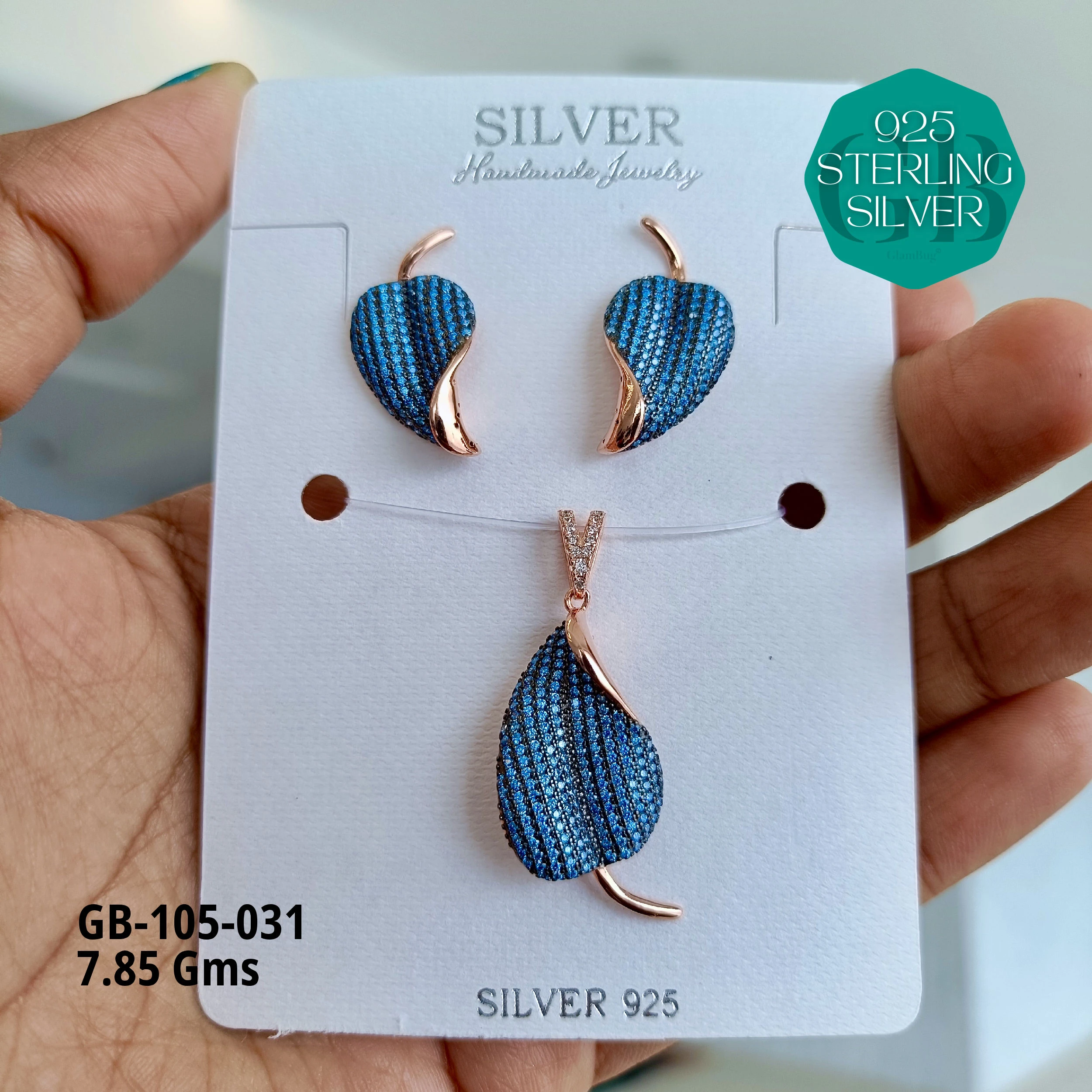 PREMIUM PENDANT SETS - MESMERIZING FUSION - Premium 925 Silver Jewellery - SKU: GB-105-031 - Hyderabad Silver Importers