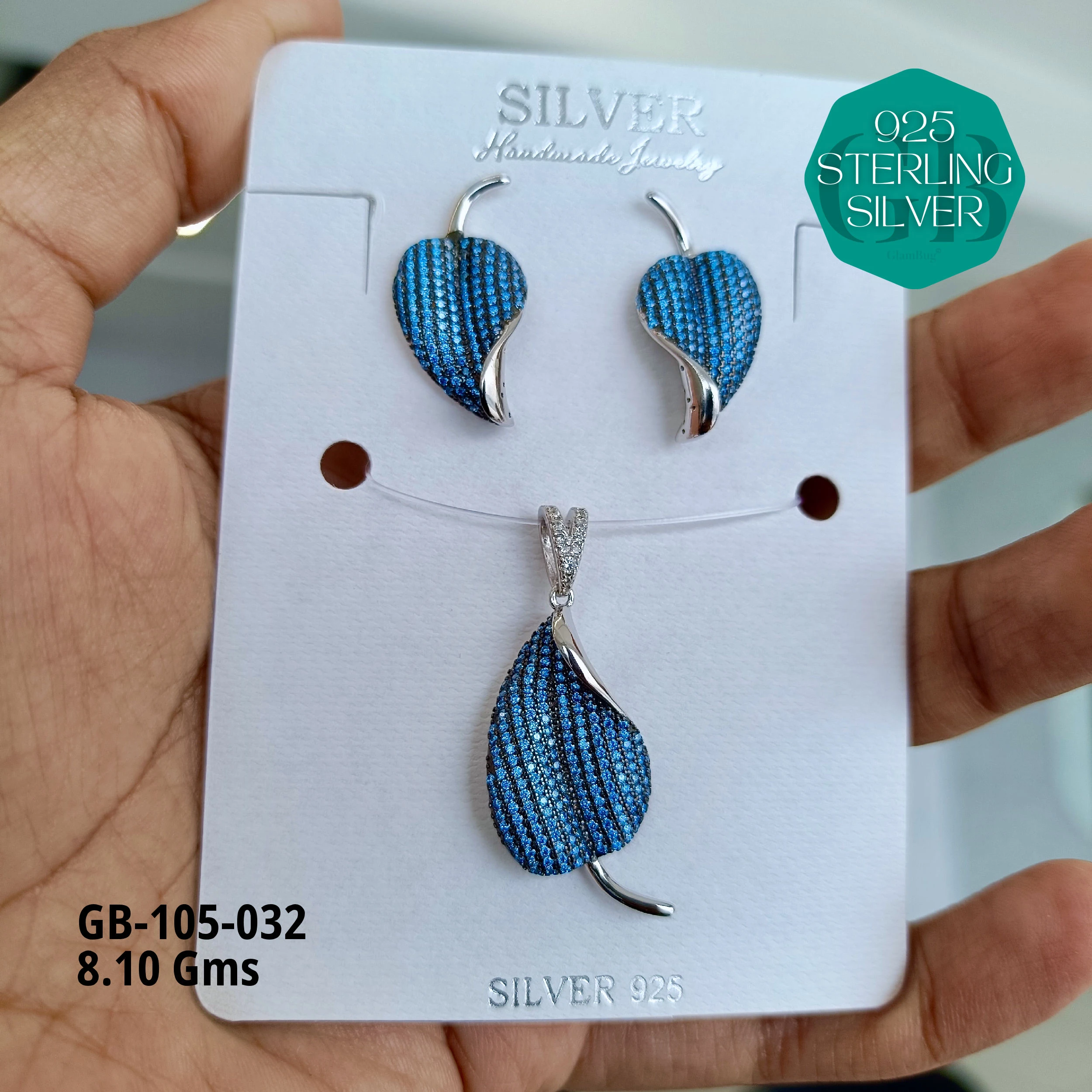 PREMIUM PENDANT SETS - MESMERIZING FUSION - Premium 925 Silver Jewellery - SKU: GB-105-032 - Hyderabad Silver Importers