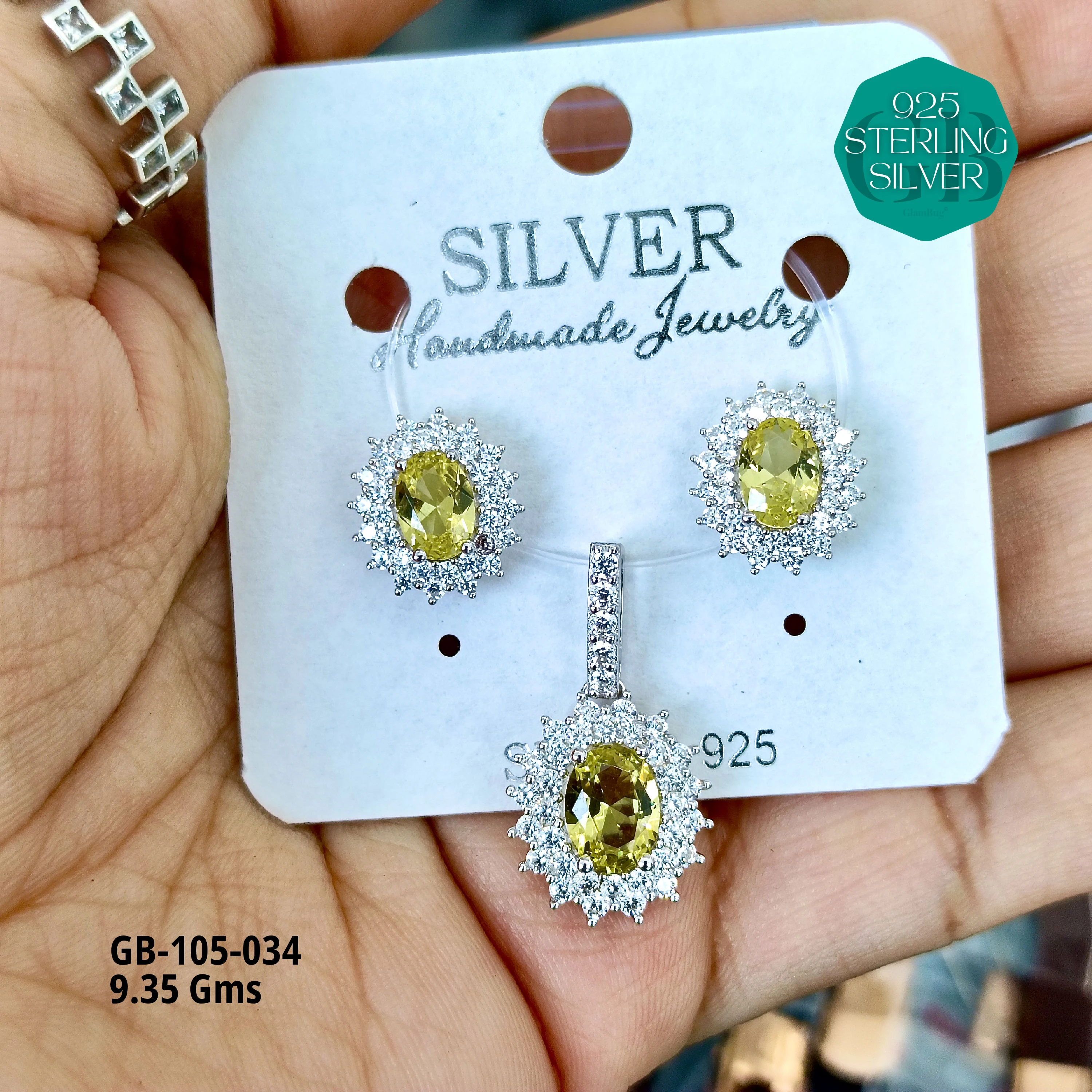 PREMIUM PENDANT SETS - MESMERIZING FUSION - Premium 925 Silver Jewellery - SKU: GB-105-034 - Hyderabad Silver Importers