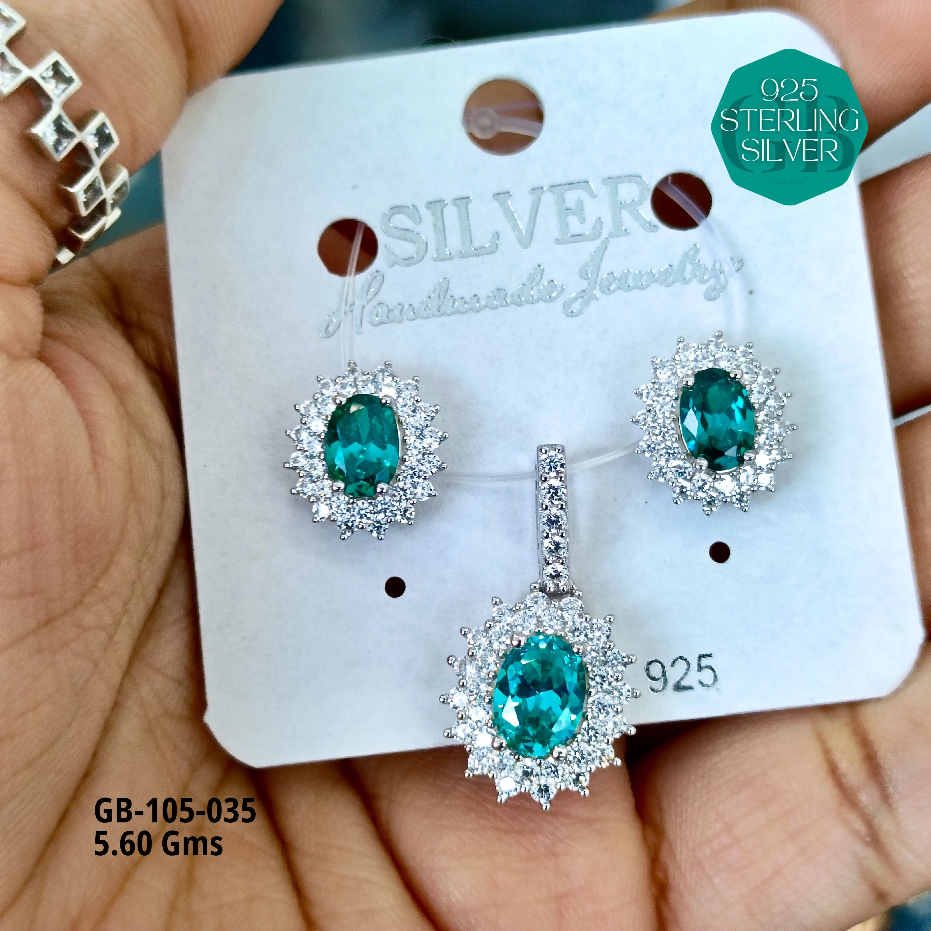 PREMIUM PENDANT SETS - MESMERIZING FUSION - Premium 925 Silver Jewellery - SKU: GB-105-035 - Hyderabad Silver Importers