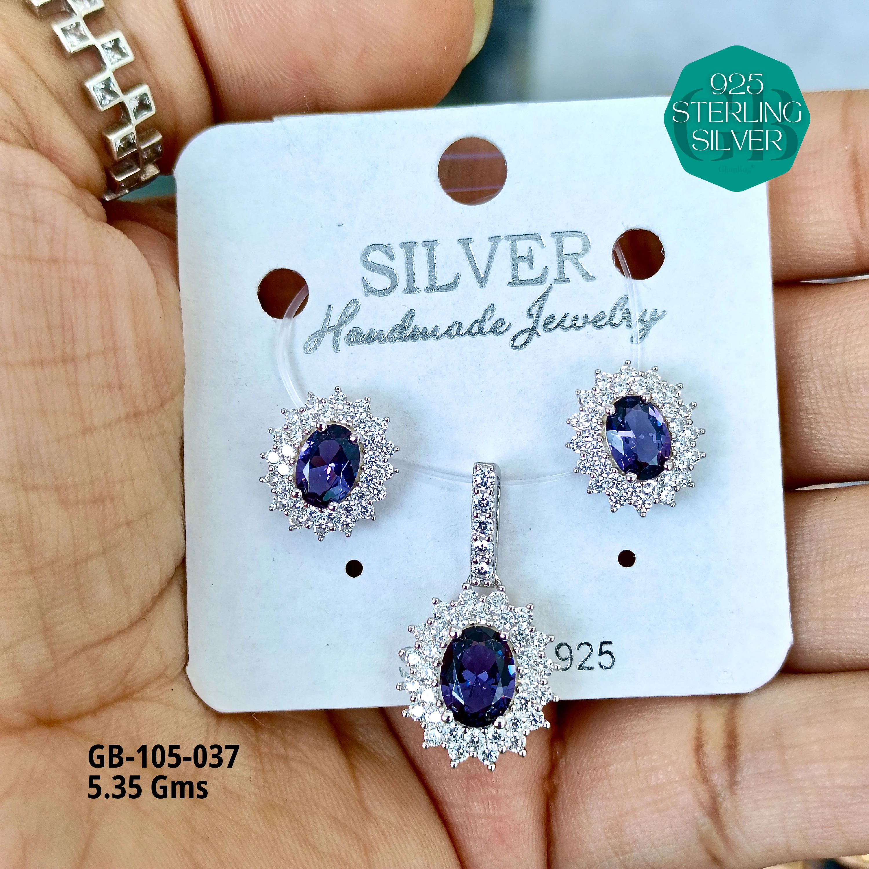 PREMIUM PENDANT SETS - MESMERIZING FUSION - Premium 925 Silver Jewellery - SKU: GB-105-037 - Hyderabad Silver Importers
