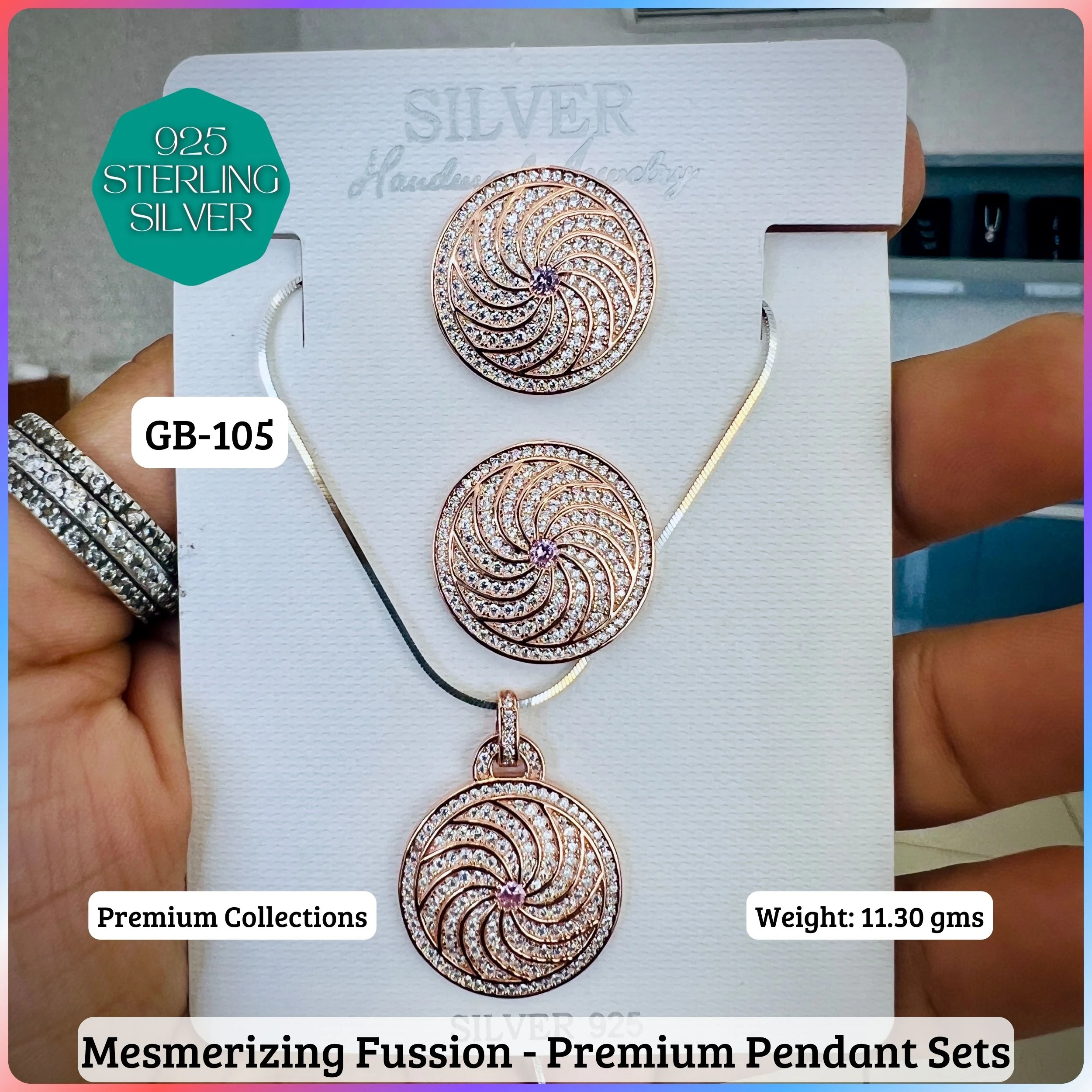 PREMIUM PENDANT SETS - MESMERIZING FUSION - Premium 925 Silver Jewellery - SKU: GB-105-038 - Hyderabad Silver Importers
