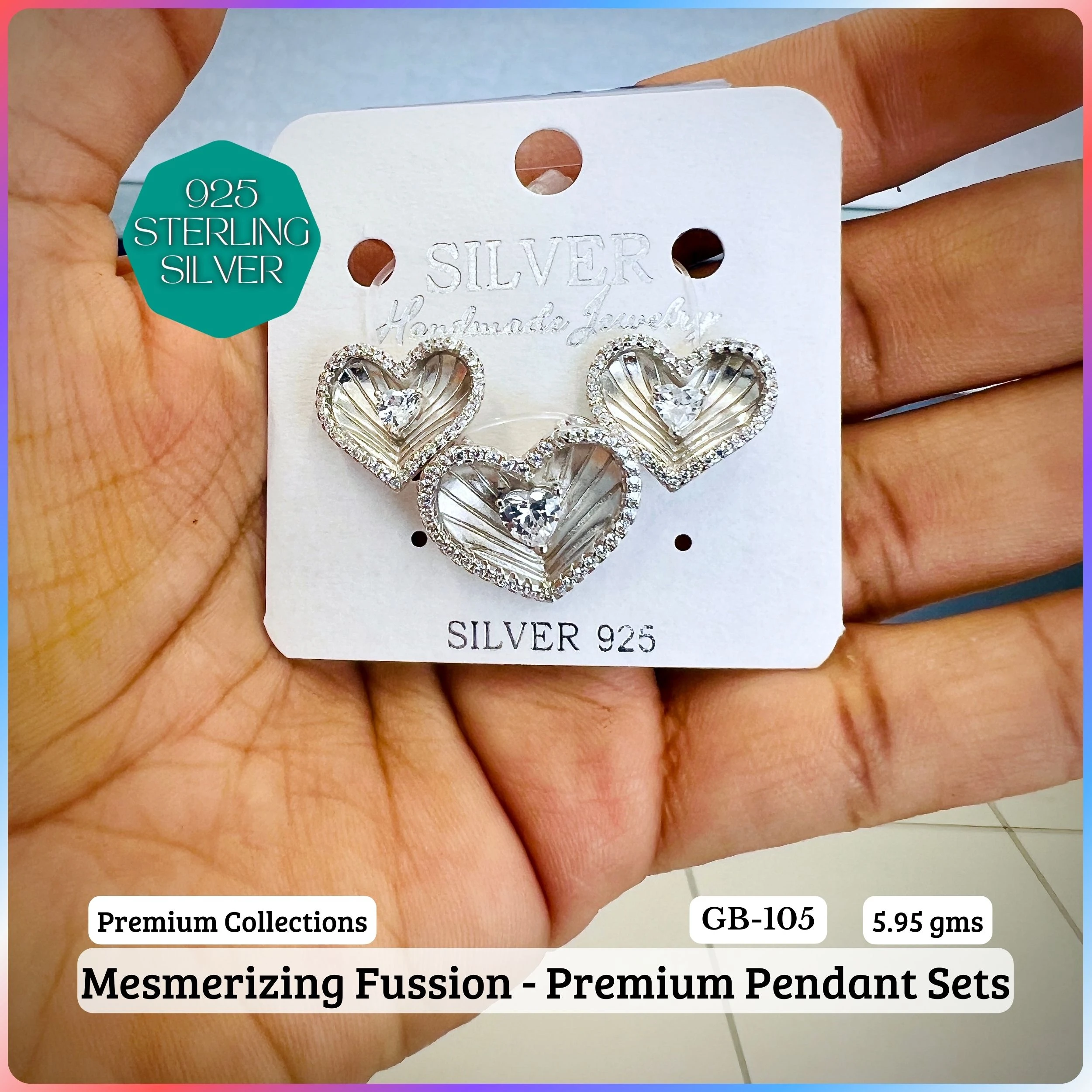 MF - Premium Pendant Sets B - Premium 925 Silver Jewellery - SKU: GB-105B-001 - Hyderabad Silver Importers