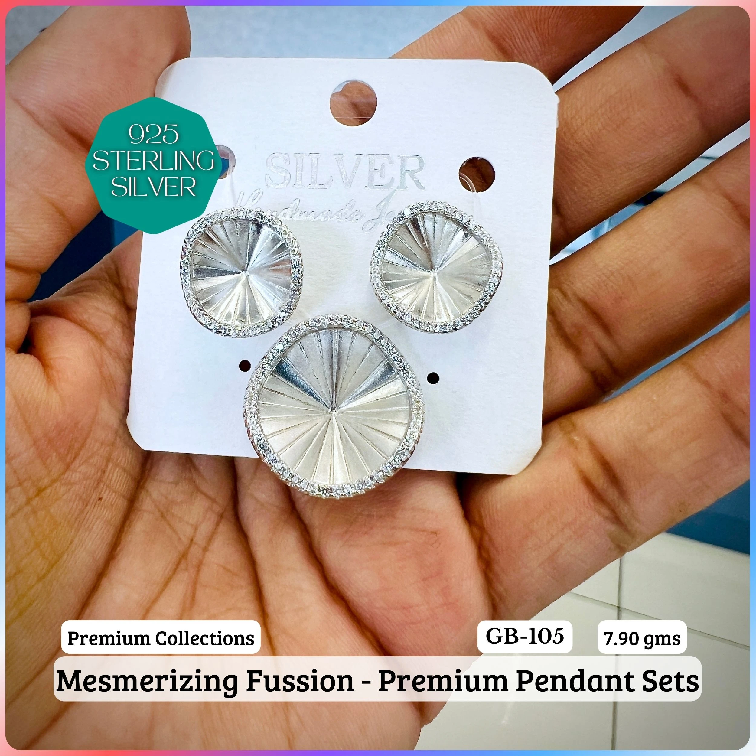 MF - Premium Pendant Sets B - Premium 925 Silver Jewellery - SKU: GB-105B-002 - Hyderabad Silver Importers