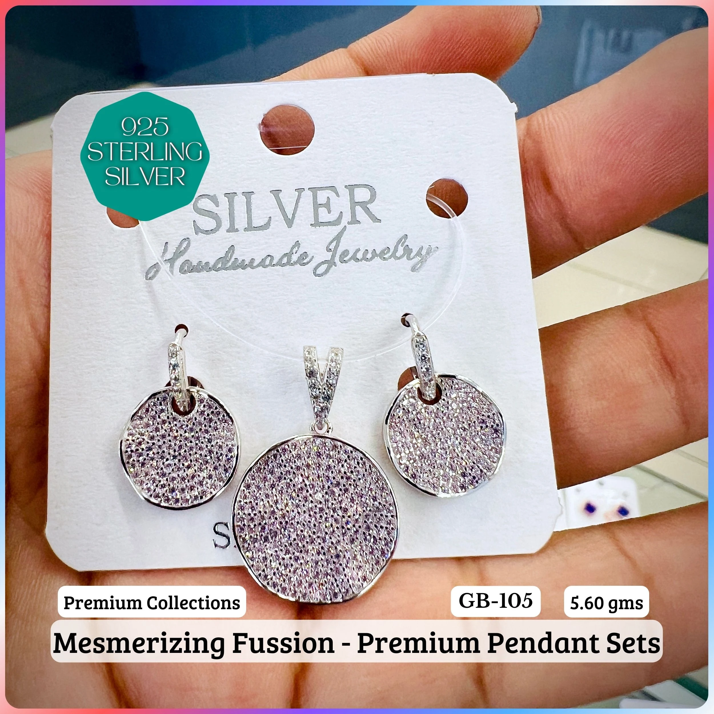 MF - Premium Pendant Sets B - Premium 925 Silver Jewellery - SKU: GB-105B-013 - Hyderabad Silver Importers
