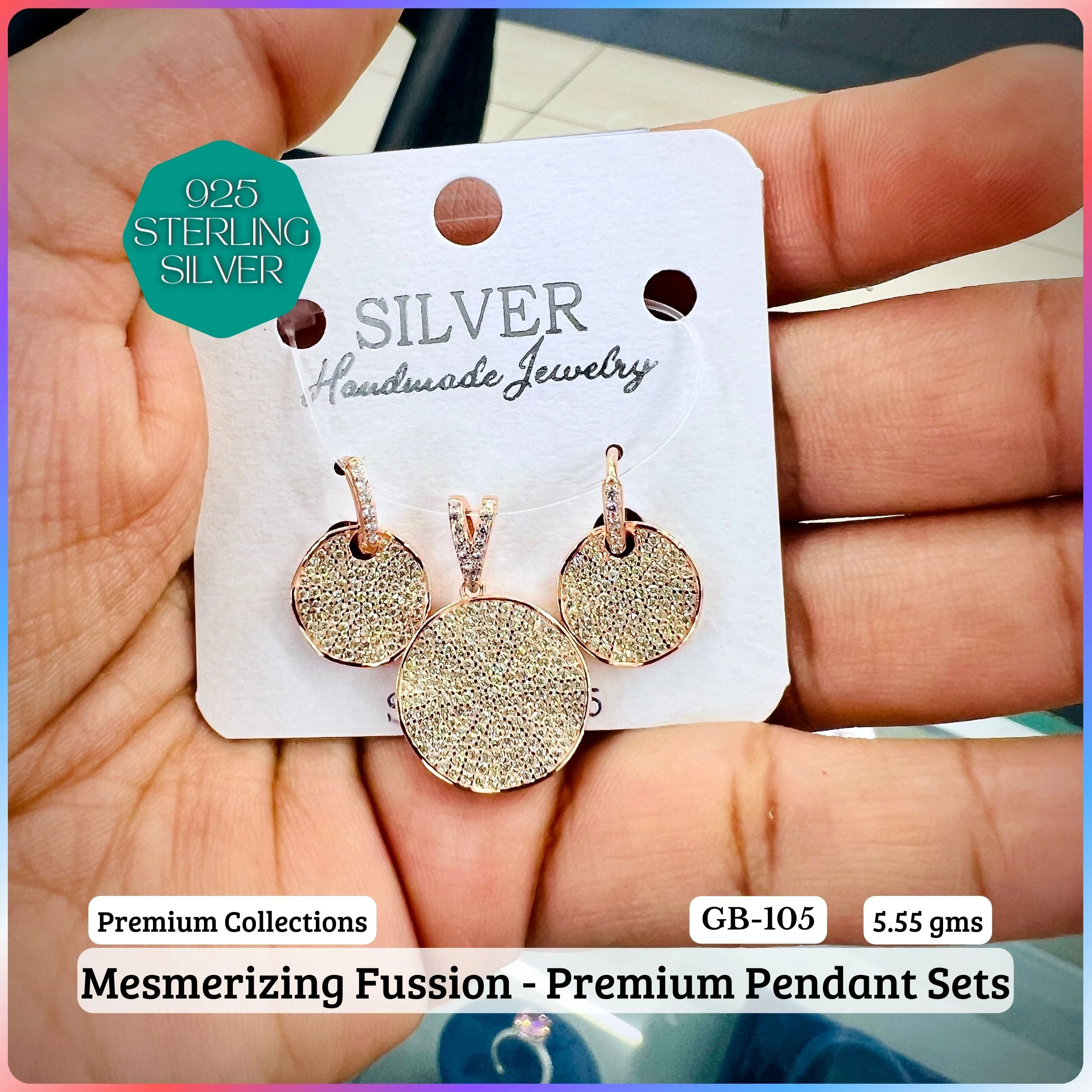 MF - Premium Pendant Sets B - Premium 925 Silver Jewellery - SKU: GB-105B-015 - Hyderabad Silver Importers