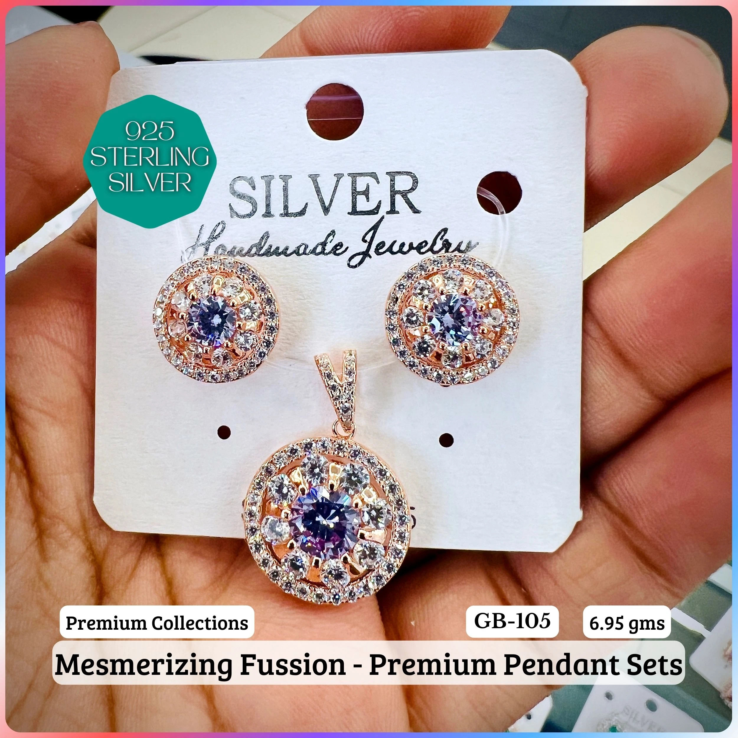 MF - Premium Pendant Sets B - Premium 925 Silver Jewellery - SKU: GB-105B-037 - Hyderabad Silver Importers