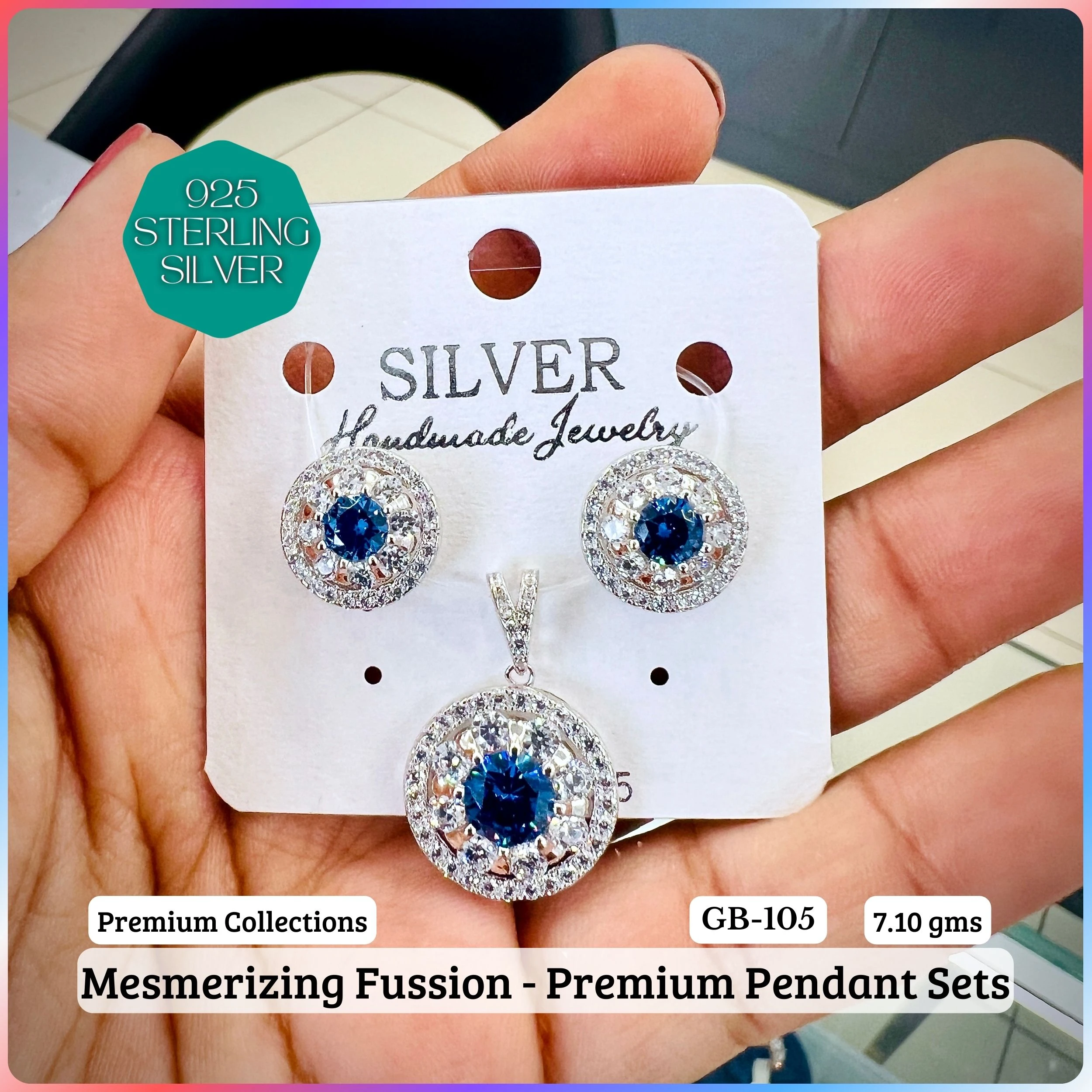 MF - Premium Pendant Sets B - Premium 925 Silver Jewellery - SKU: GB-105B-038 - Hyderabad Silver Importers