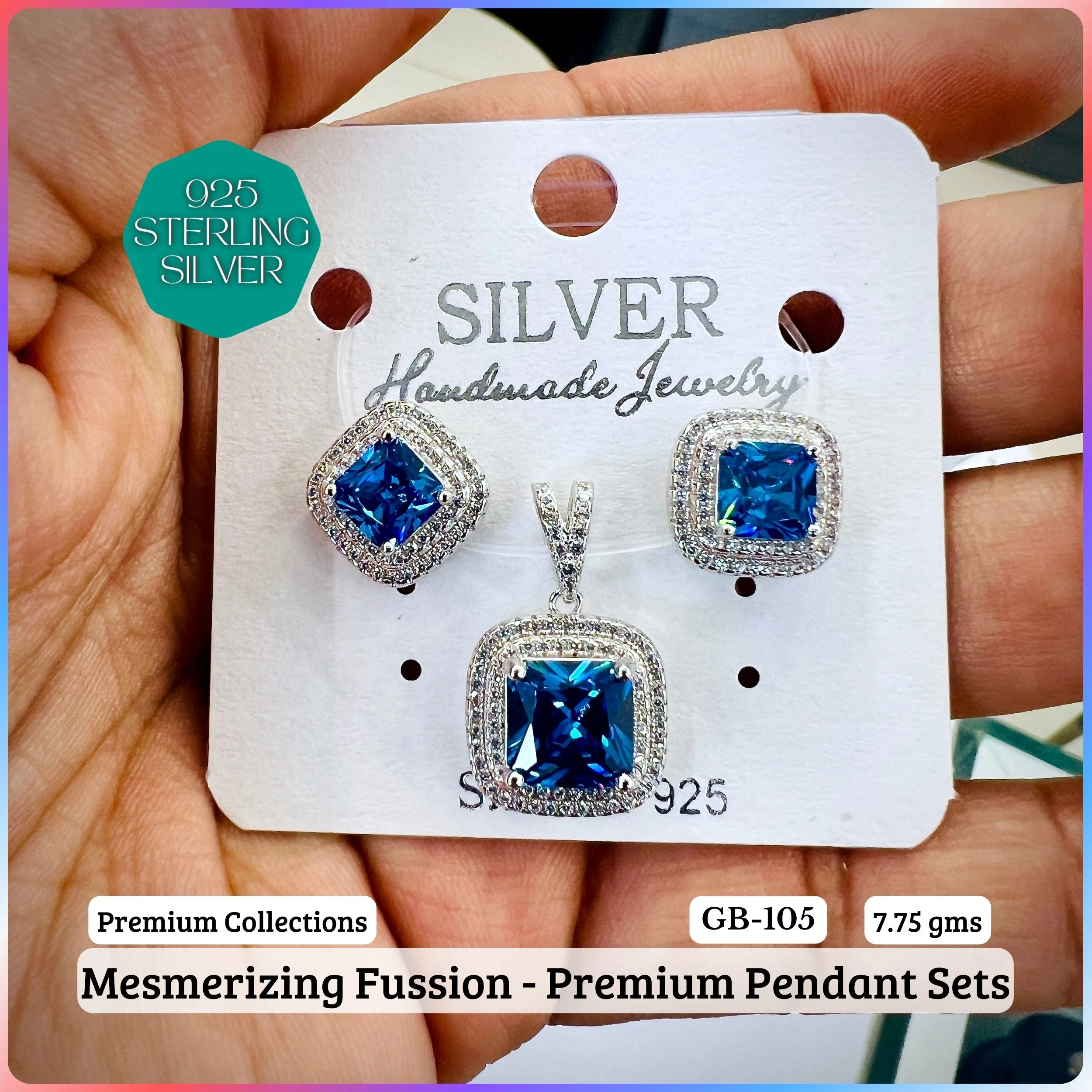 MF - Premium Pendant Sets B - Premium 925 Silver Jewellery - SKU: GB-105B-042 - Hyderabad Silver Importers