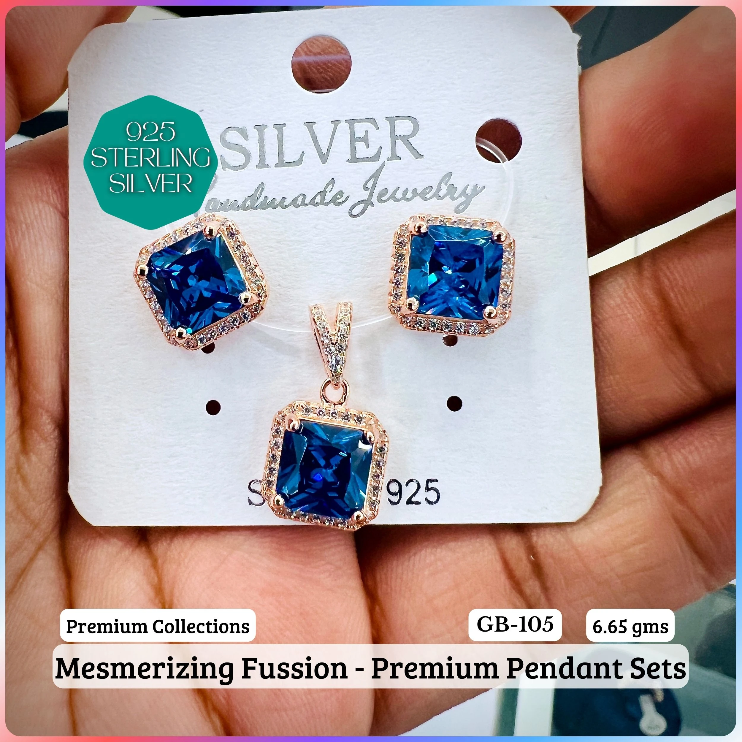 MF - Premium Pendant Sets B - Premium 925 Silver Jewellery - SKU: GB-105B-044 - Hyderabad Silver Importers