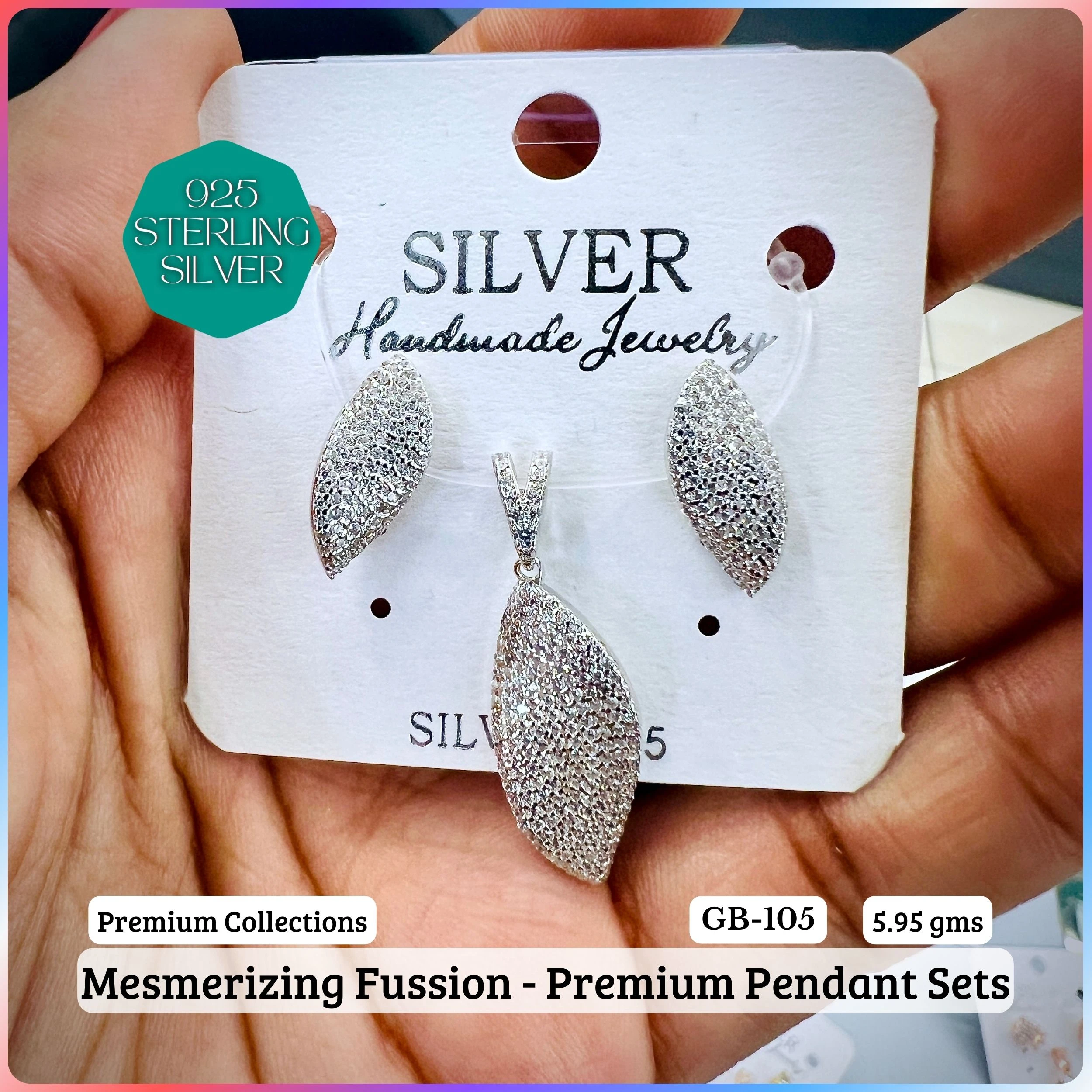 MF - Premium Pendant Sets B - Premium 925 Silver Jewellery - SKU: GB-105B-068 - Hyderabad Silver Importers