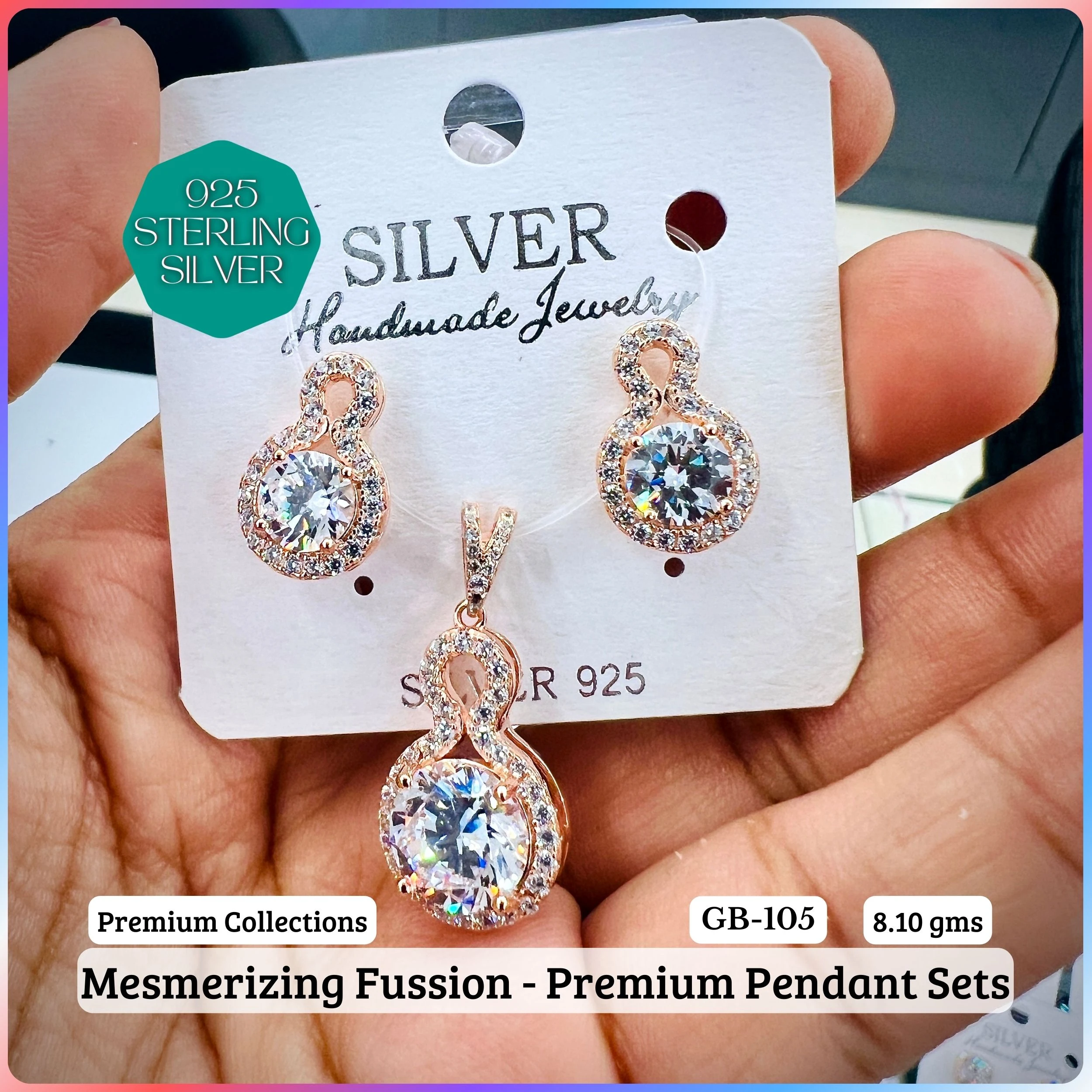 MF - Premium Pendant Sets B - Premium 925 Silver Jewellery - SKU: GB-105B-069 - Hyderabad Silver Importers