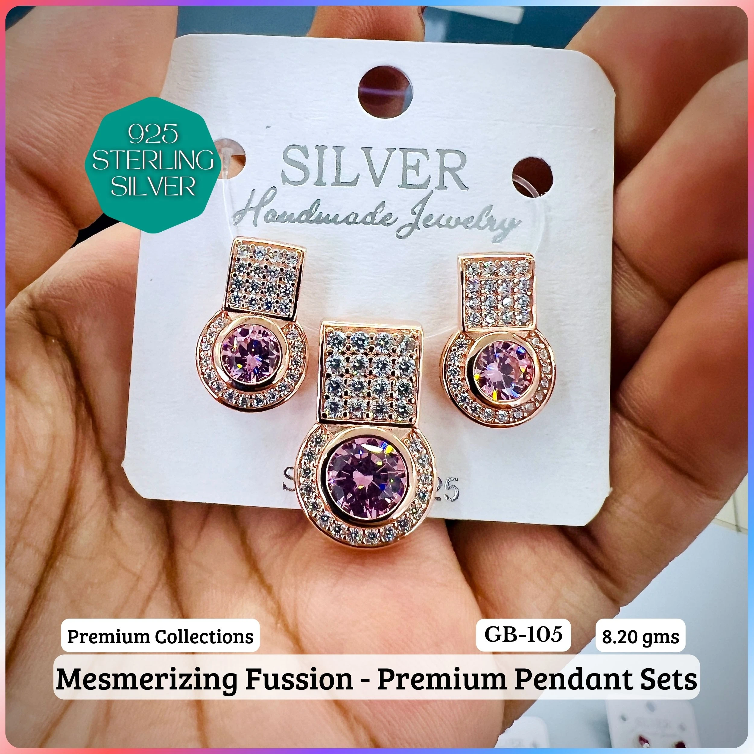 MF - Premium Pendant Sets B - Premium 925 Silver Jewellery - SKU: GB-105B-073 - Hyderabad Silver Importers