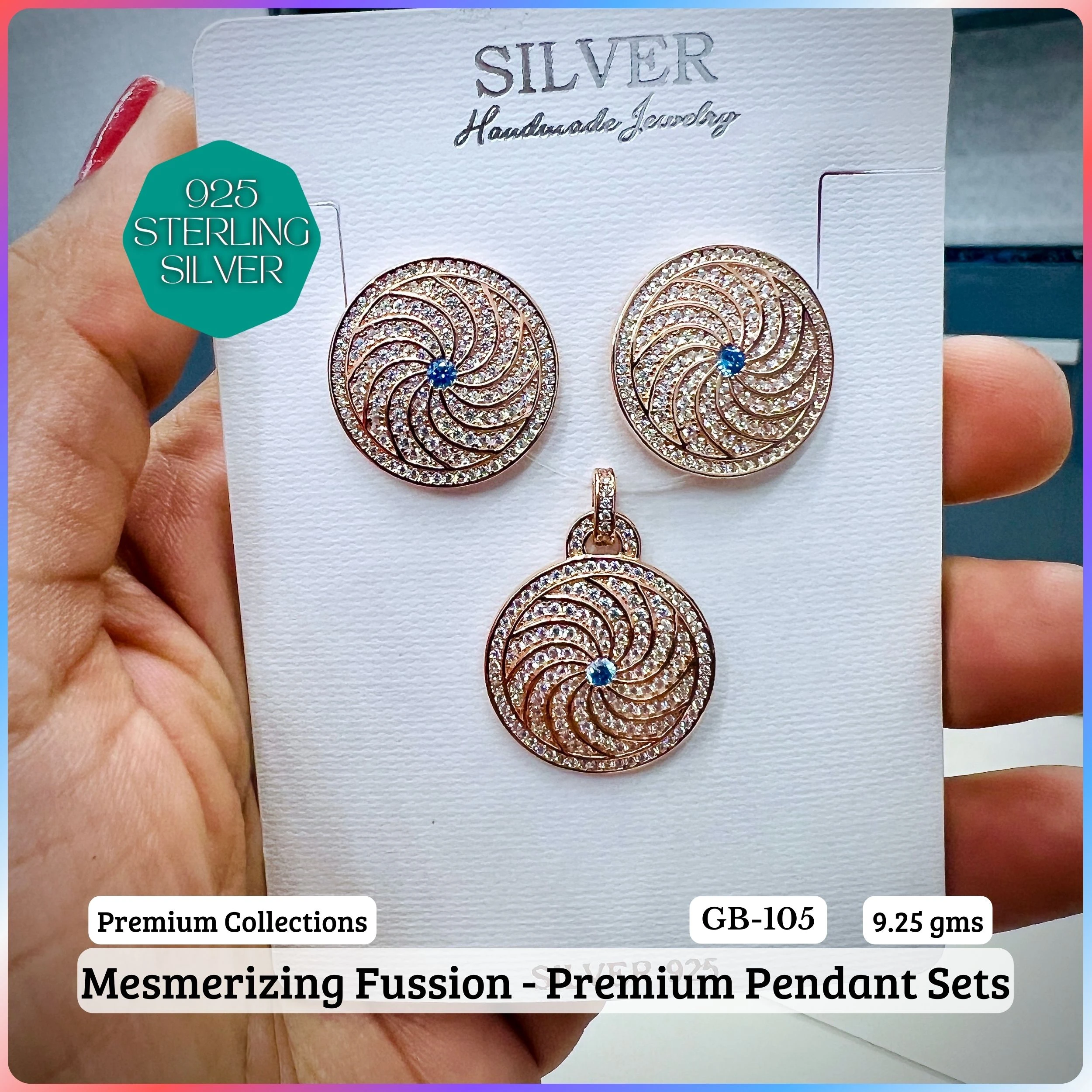 MF - Premium Pendant Sets B - Premium 925 Silver Jewellery - SKU: GB-105B-075 - Hyderabad Silver Importers