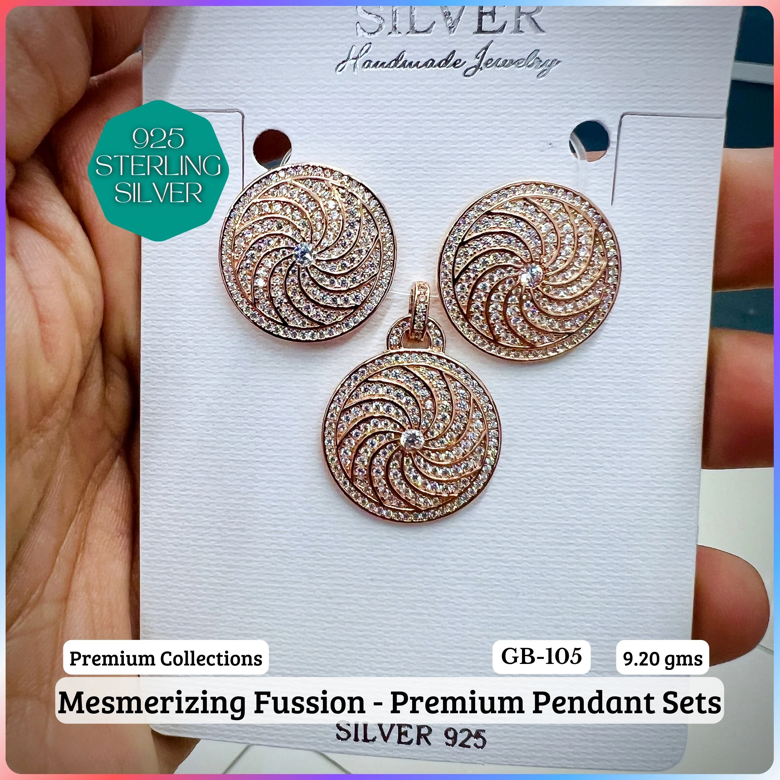 MF - Premium Pendant Sets B - Premium 925 Silver Jewellery - SKU: GB-105B-076 - Hyderabad Silver Importers