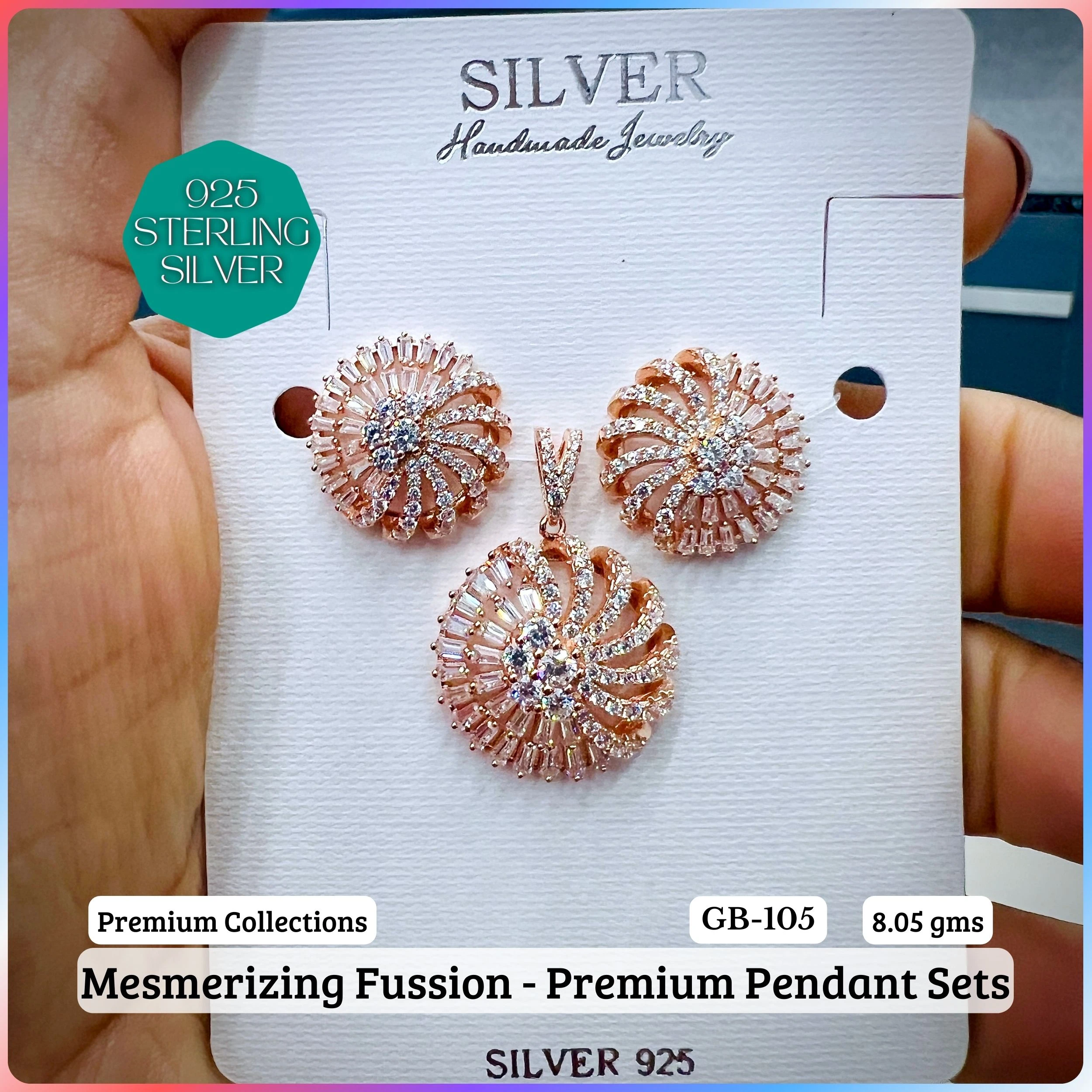 MF - Premium Pendant Sets B - Premium 925 Silver Jewellery - SKU: GB-105B-078 - Hyderabad Silver Importers