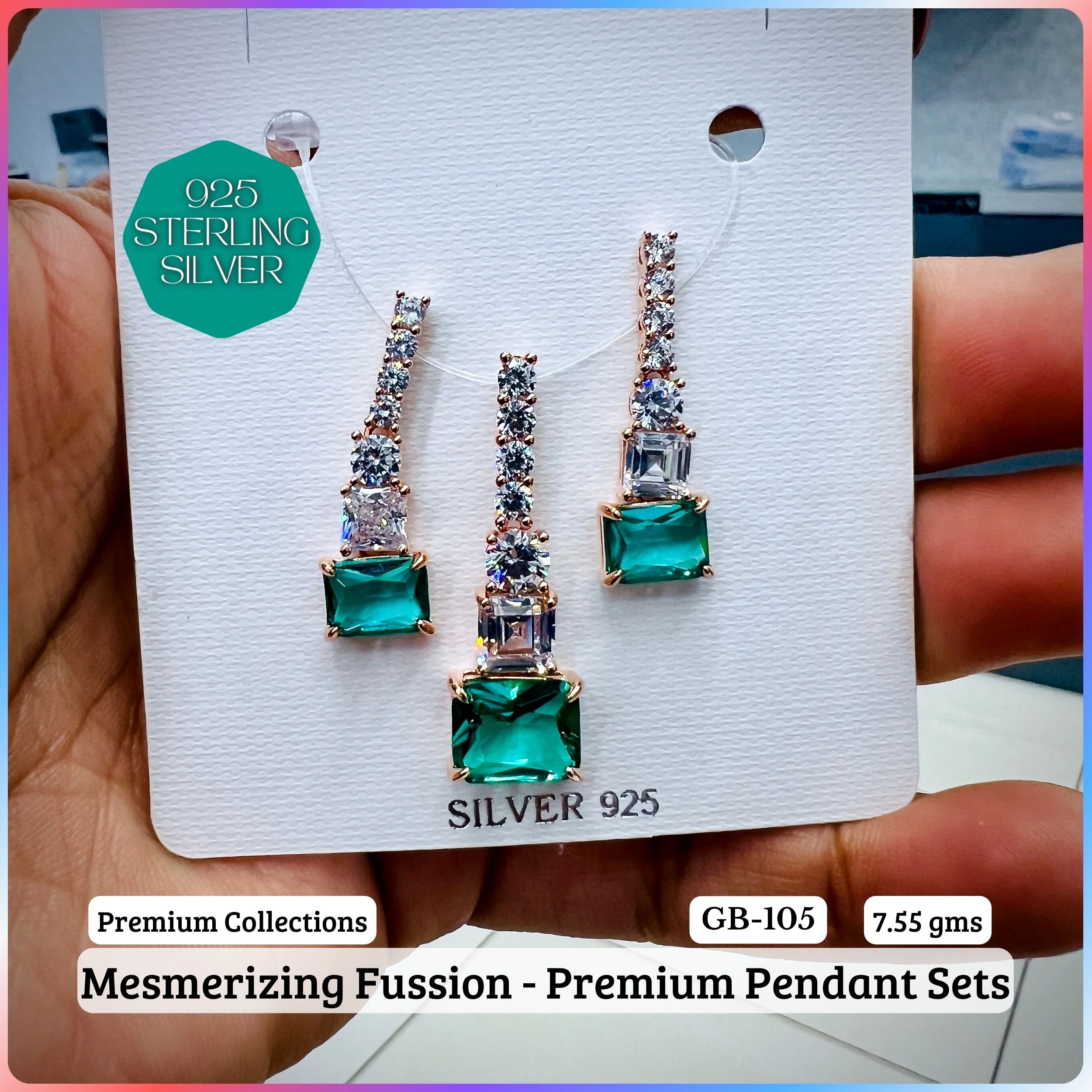 MF - Premium Pendant Sets B - Premium 925 Silver Jewellery - SKU: GB-105B-080 - Hyderabad Silver Importers