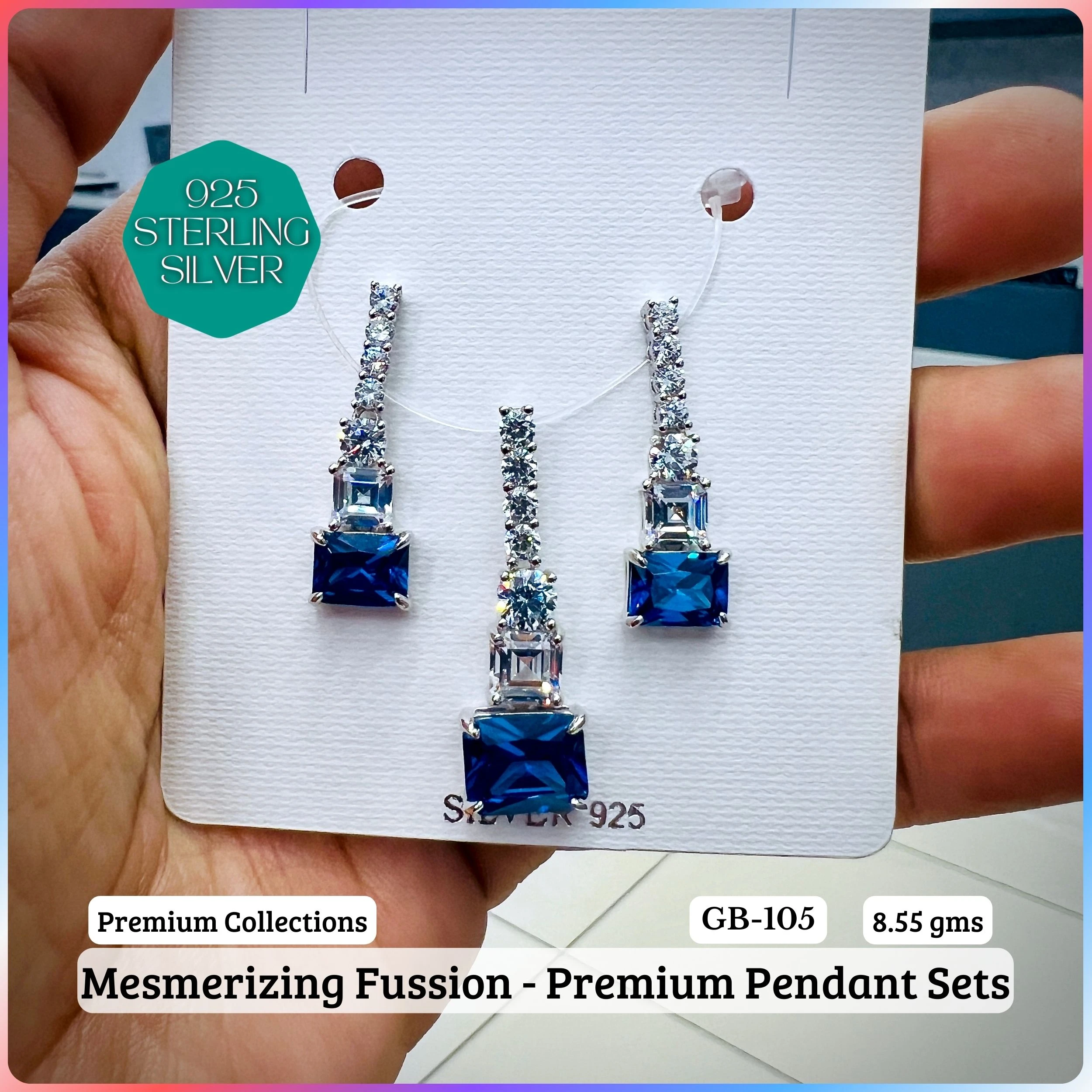 MF - Premium Pendant Sets B - Premium 925 Silver Jewellery - SKU: GB-105B-083 - Hyderabad Silver Importers